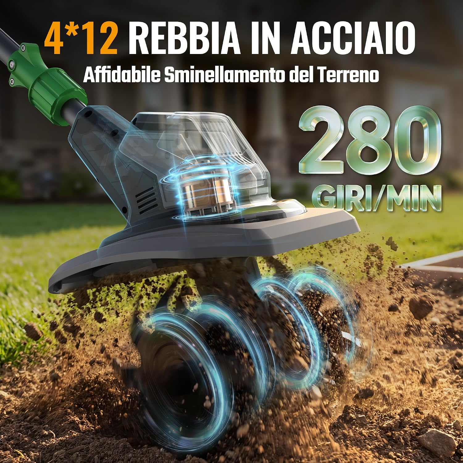 Detalle de WORKPROX Motozappa Elettrica Senza Fili 20V – versione compatta per orti e giardini ristretti