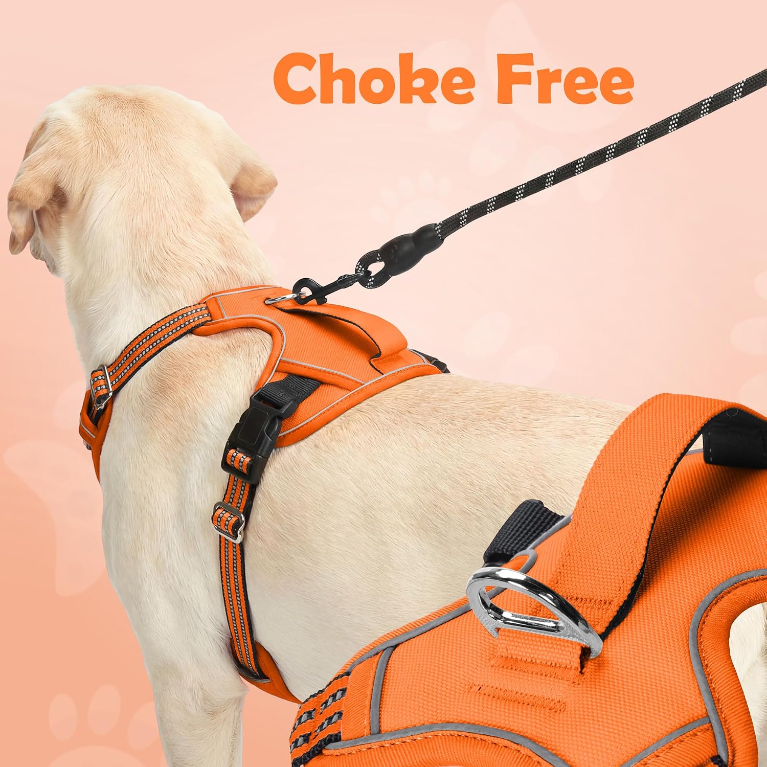 Detalle 2 de Funfox Dog Harness Small (Orange S) – no-pull puppy dog harness with vertical handle, reflective strips