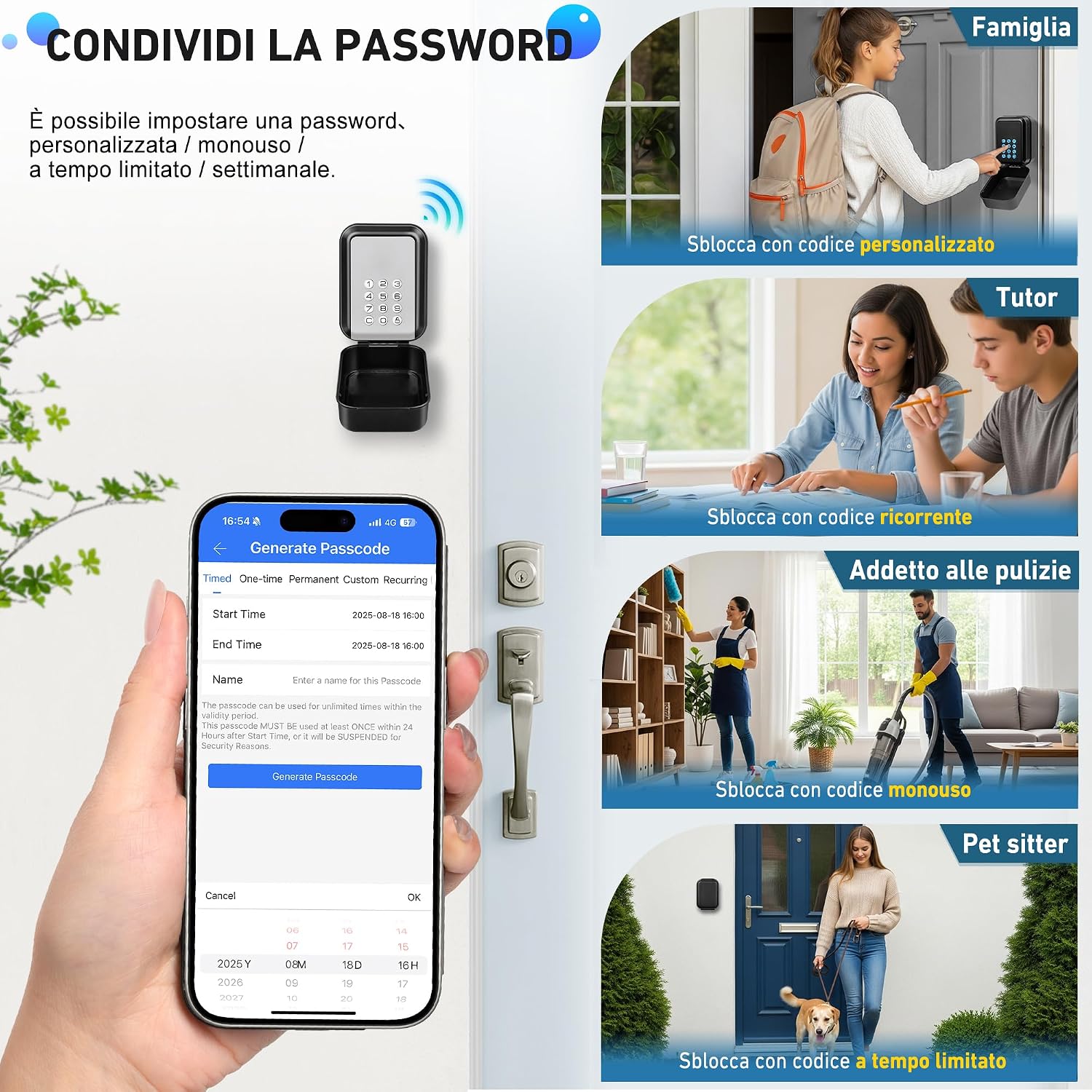 Detalle de ENONEO Cassetta di Sicurezza per Chiavi Esterno Impermeabile con Bluetooth e Controllo App – 10x8x5 cm