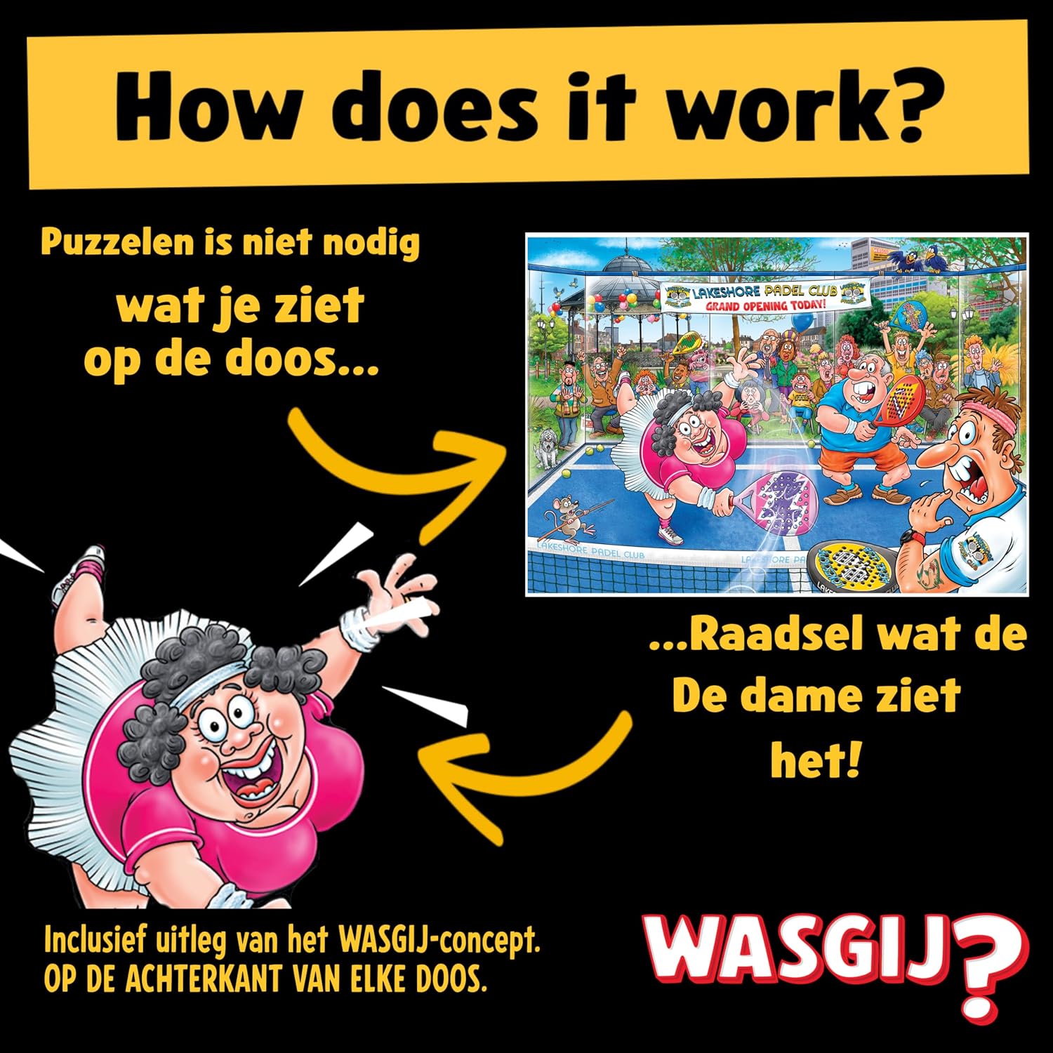 Thumbnail 3 de Wasgij Original 49 Padel Panic 1110100902 puzzel, 1000 stukjes, 68 x 49 cm