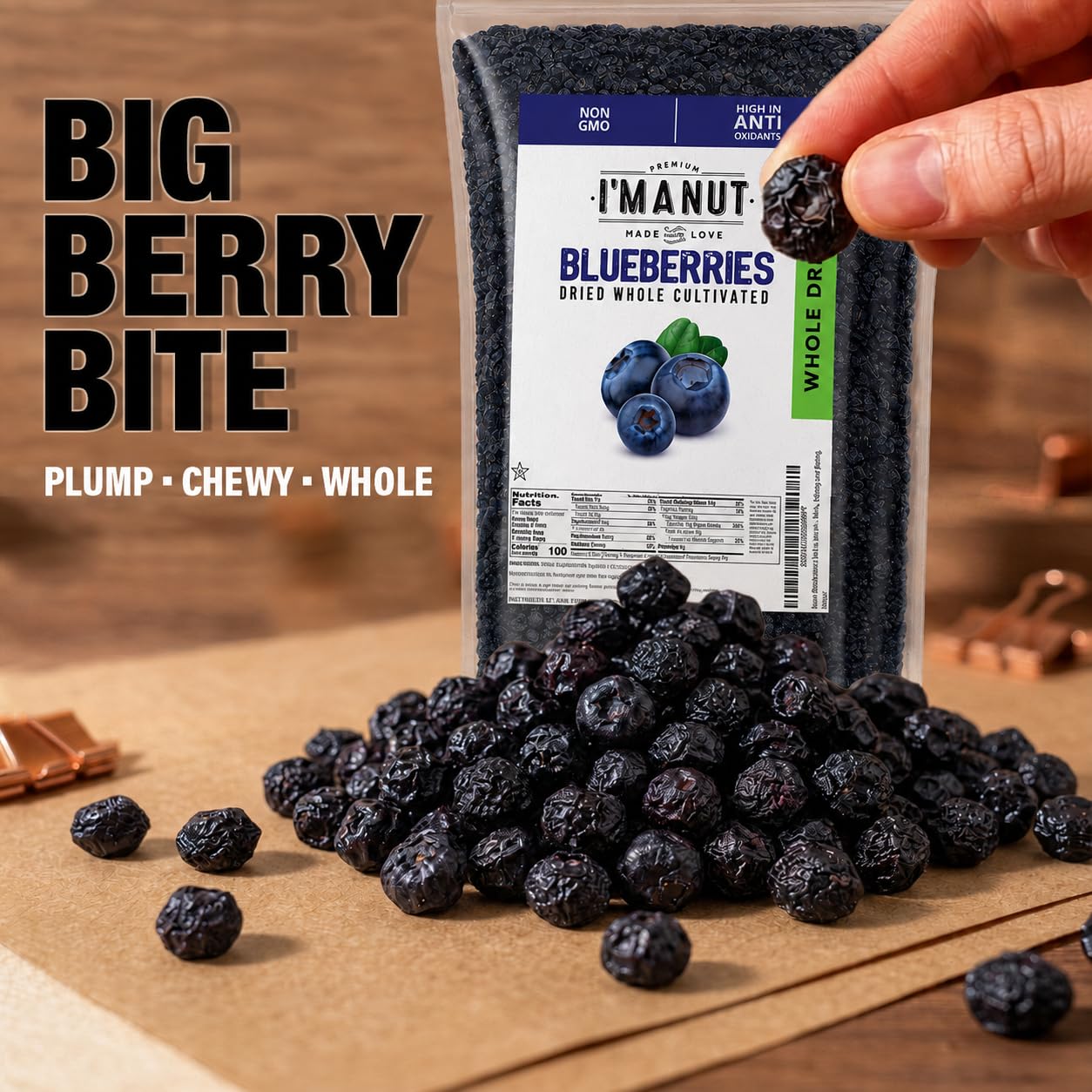 Detalle 2 de I'm A Nut Dried Blueberries, 2 lb (32 oz), Plump & Chewy, Peanut- and Gluten-Free
