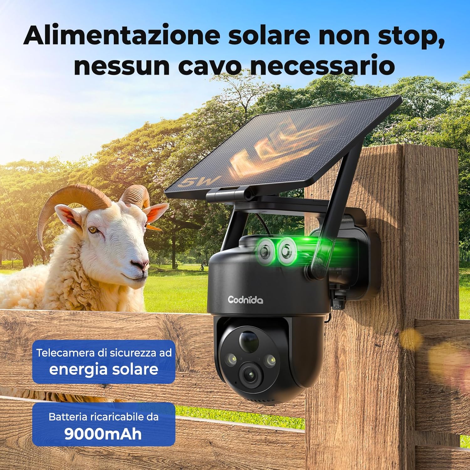 Thumbnail 4 de Codnida 4G Telecamera Esterno con Pannello Solare – 2K, PTZ 355°, Audio Bidirezionale e Visione Notturna a Colori