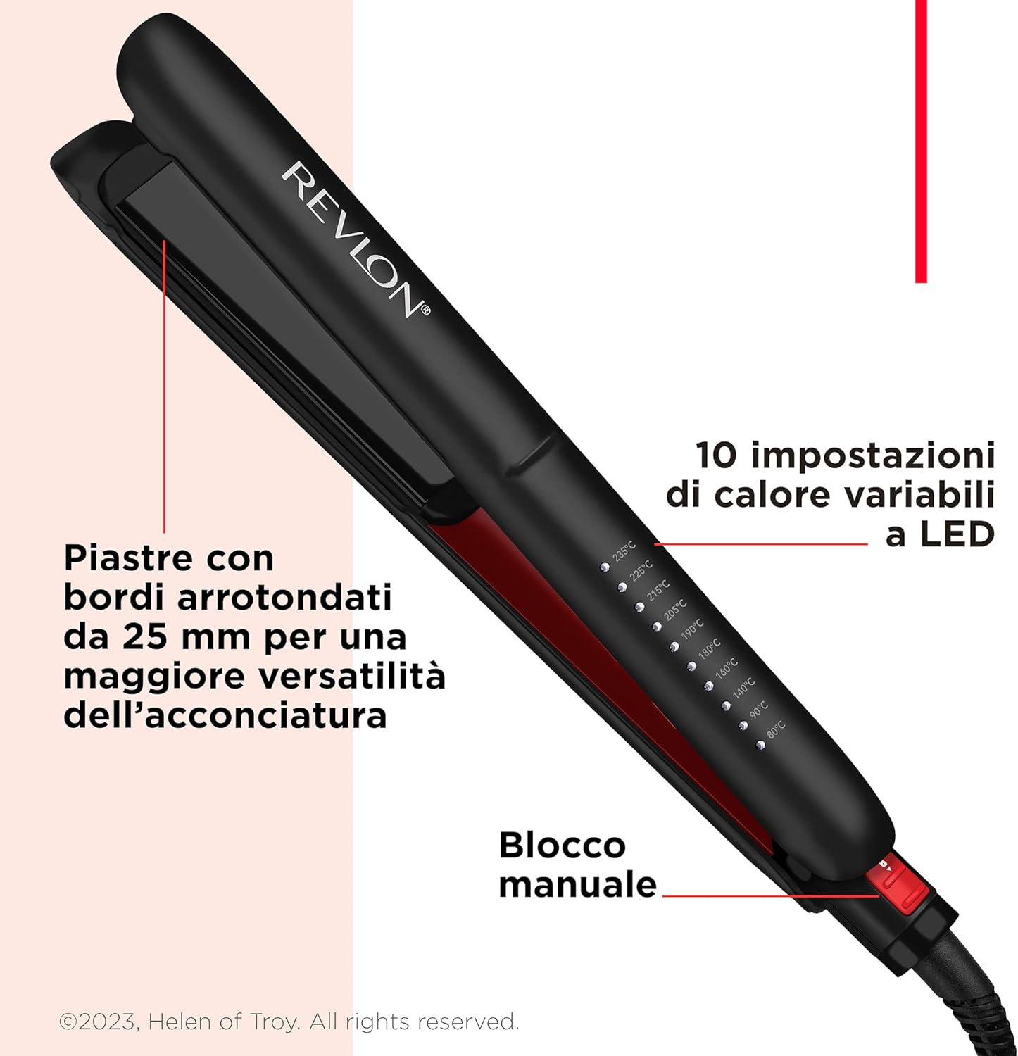 Detalle de REVLON SmoothStay 25mm: piastra liscia e lucente con olio di cocco, custodia inclusa