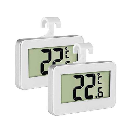 Detalle de INRIGOROUS Pack of 2 LCD Digital Fridge Freezer Thermometer Monitors with Hanging Hook and Retractable Stand