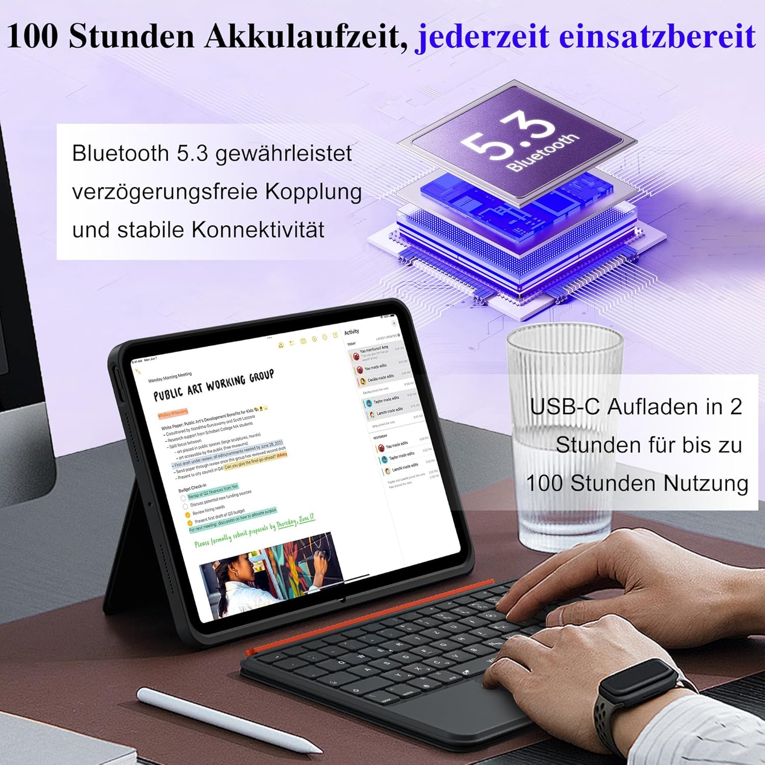 Thumbnail 2 de WIWU iPad Pro 13 Hülle mit Tastatur 3 in 1 – magnetisch abnehmbar, Beleuchtete Tasten, Touchpad (Schwarz) für iPad Pro 13" M4/M5 2024/2025