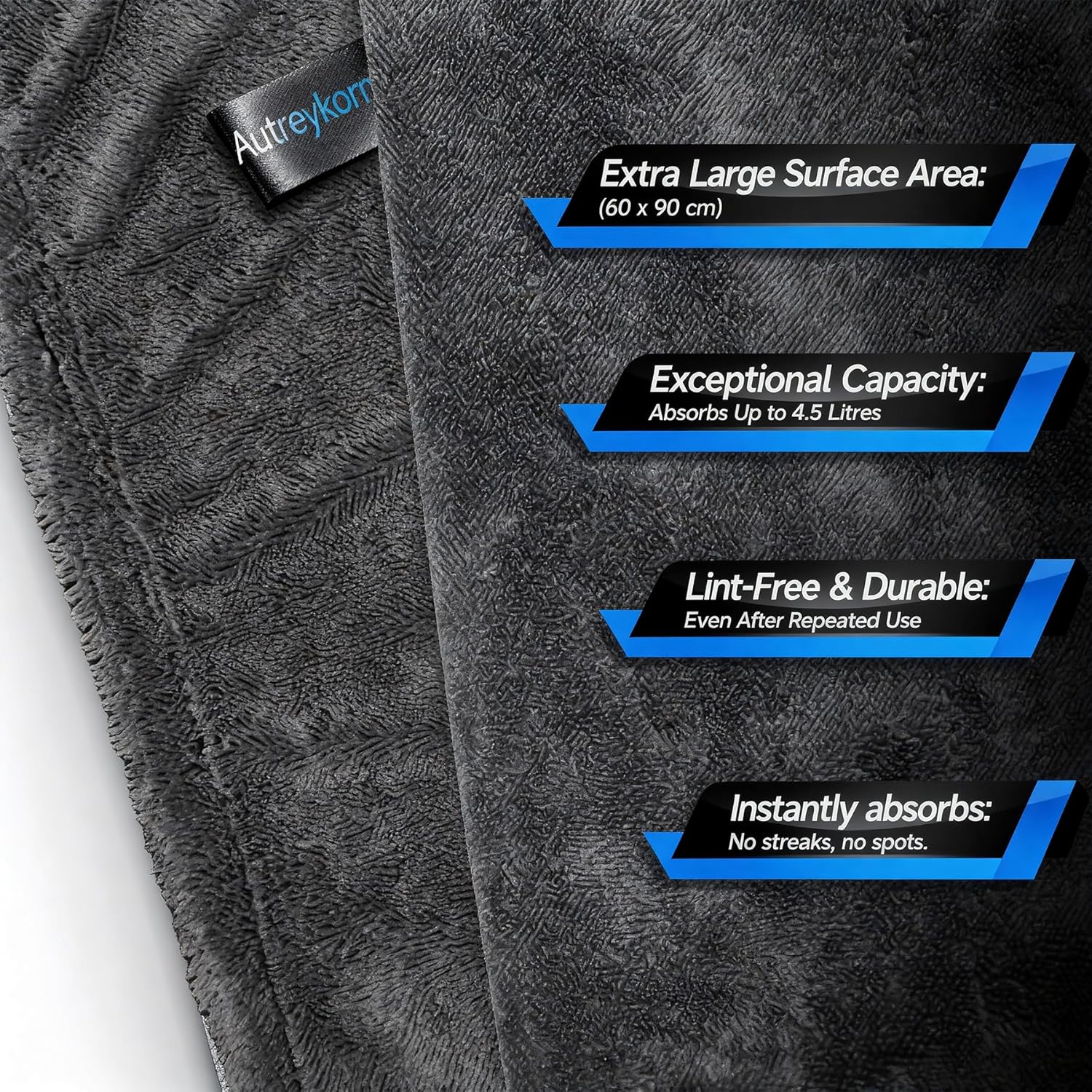 Thumbnail 1 de Autreykorn Mikrofasertrockentuch für Autopflege (1400 GSM), Ultra-absorbierend, 90 x 60 cm, fusselfrei & streifenfrei