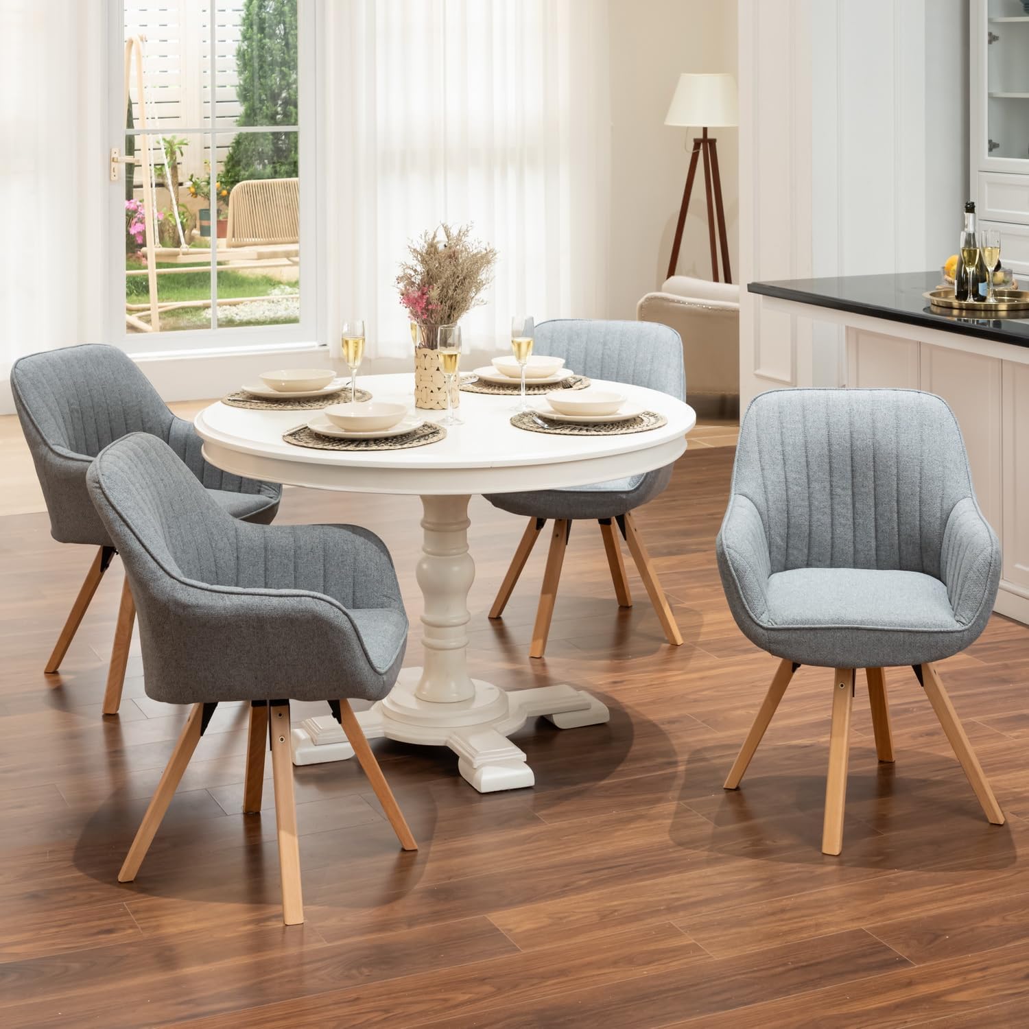 Detalle 2 de MEUBLE COSY sedia girevole a 360° per pranzo e ufficio, imbottita in tessuto con schienale e braccioli (grigio)