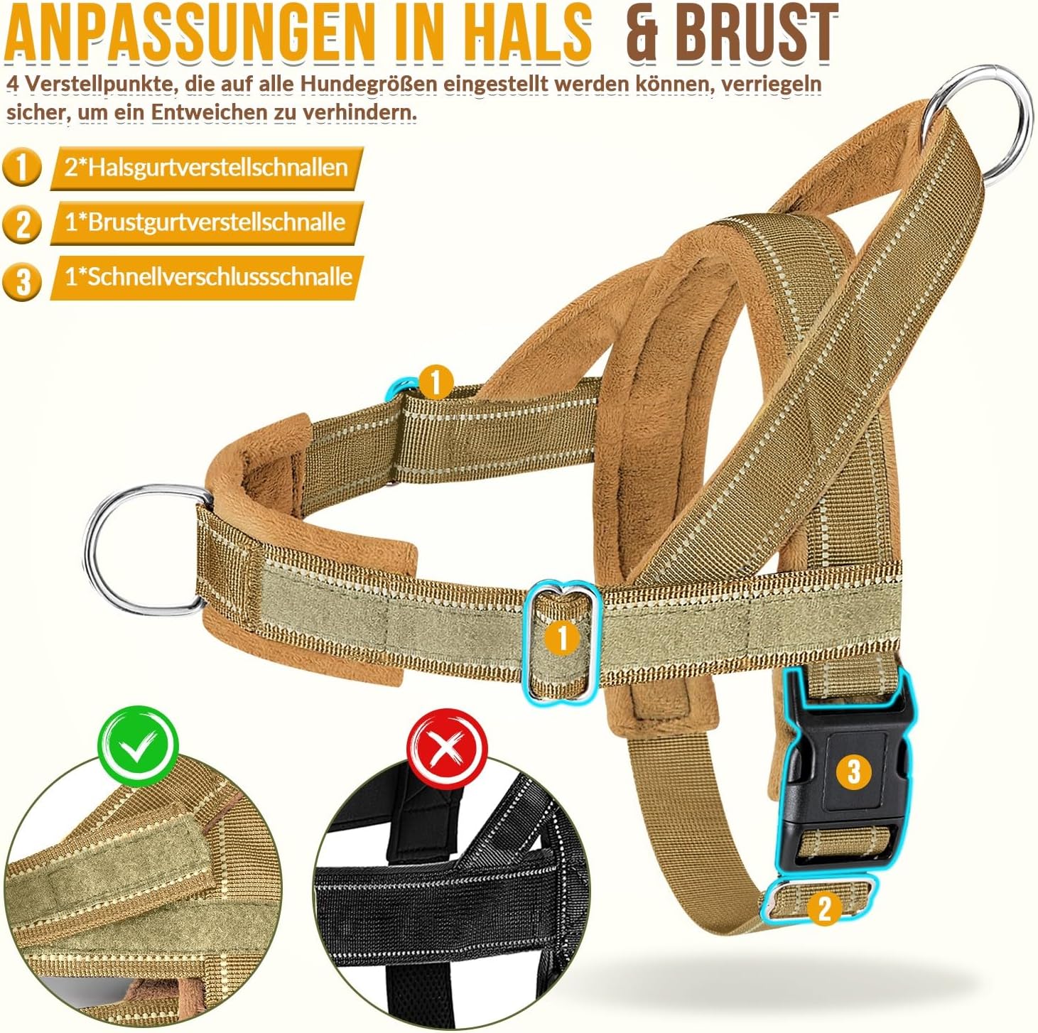 Detalle de SlowTon Hundegeschirr mittelgroße bis große Hunde mit reflektierender Polsterung, verstellbarem Hals & Brust und Anti-Zug-Design
