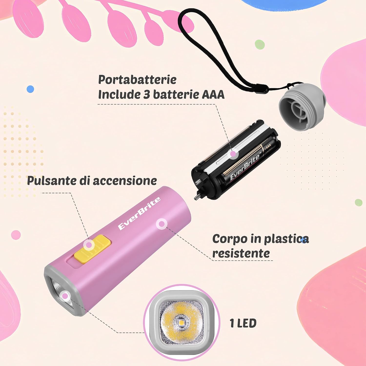 Detalle de EverBrite Mini Torcia LED Rosa – Compatta, Leggera e Versatile