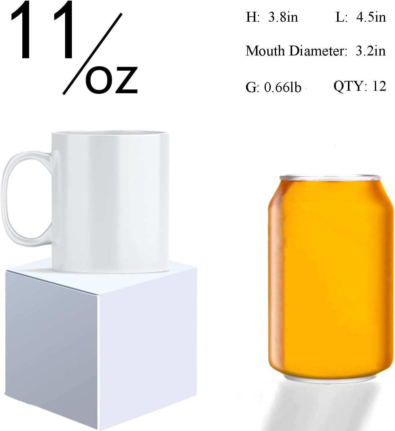 Detalle de ABBSH Sublimation Mugs: 12-Pack 11 oz White Ceramic Mugs for Sublimation with Box