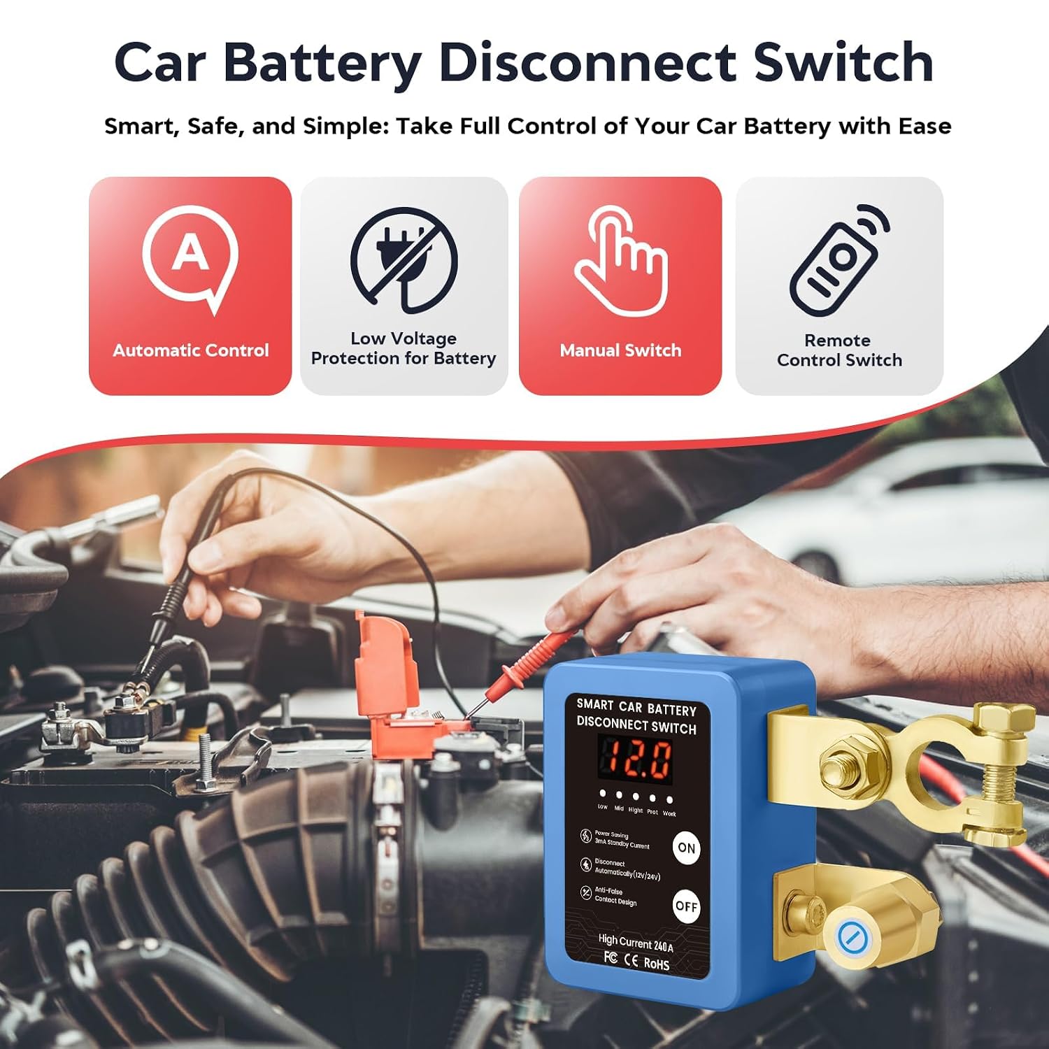 Detalle de Mtchavno Stacca Batteria 12V con telecomando: protezione antifurto e spegnimento remoto per veicoli