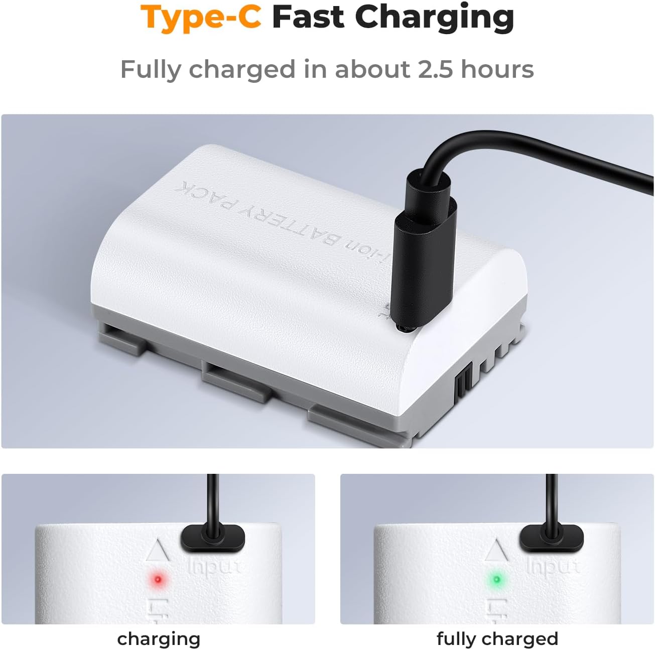 Detalle de K&F CONCEPT 2-Pack LP-E6NH 2600mAh batteries with USB-C fast charging for select Canon cameras