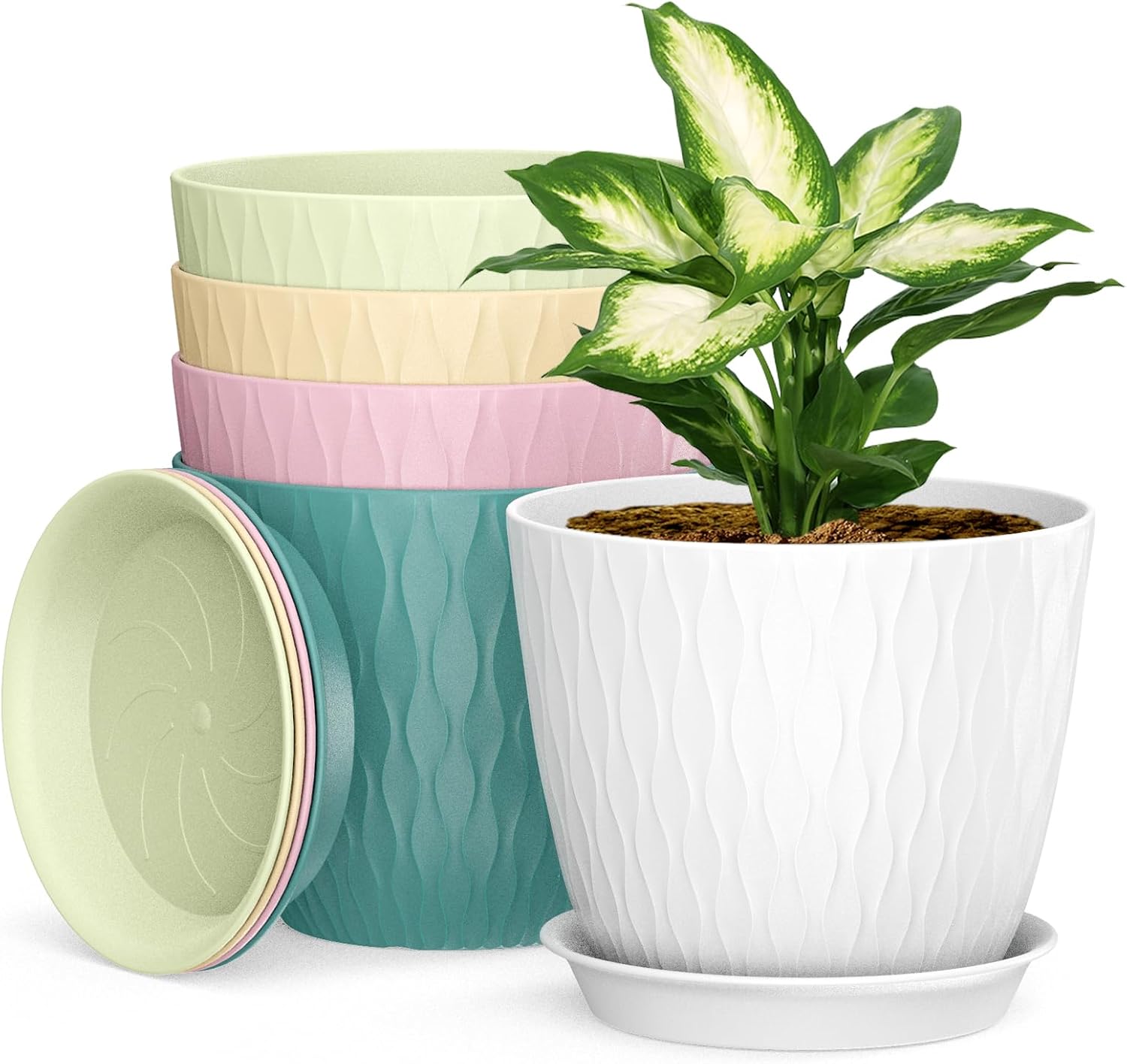 Detalle de Homeuouz 5er-Set Blumentöpfe mit Bewässerungssystem, 20,3 cm – ideal für Innen- und Balkongärten
