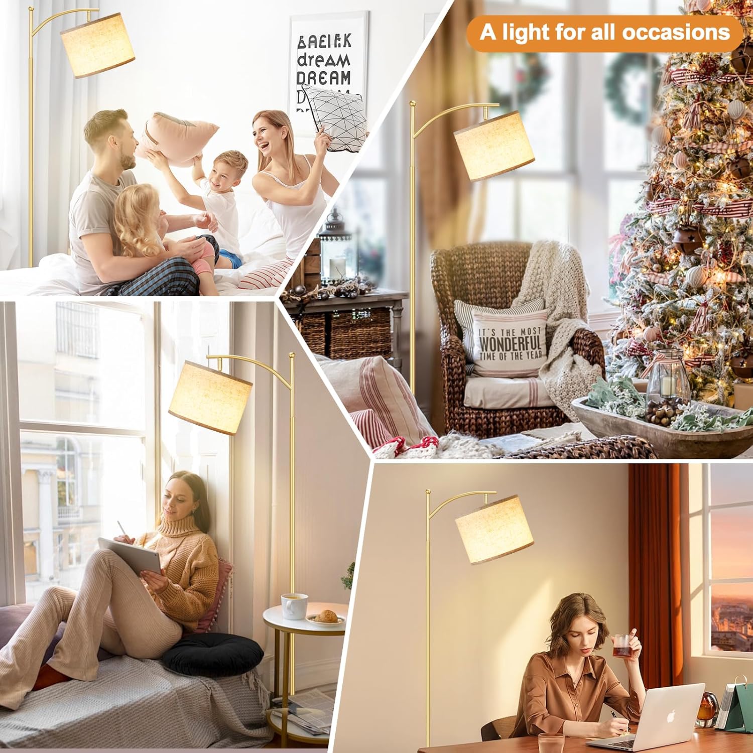 Detalle 1 de Ambimall 60" Floor Lamp with Remote, Dimmable Light and Beige Shade