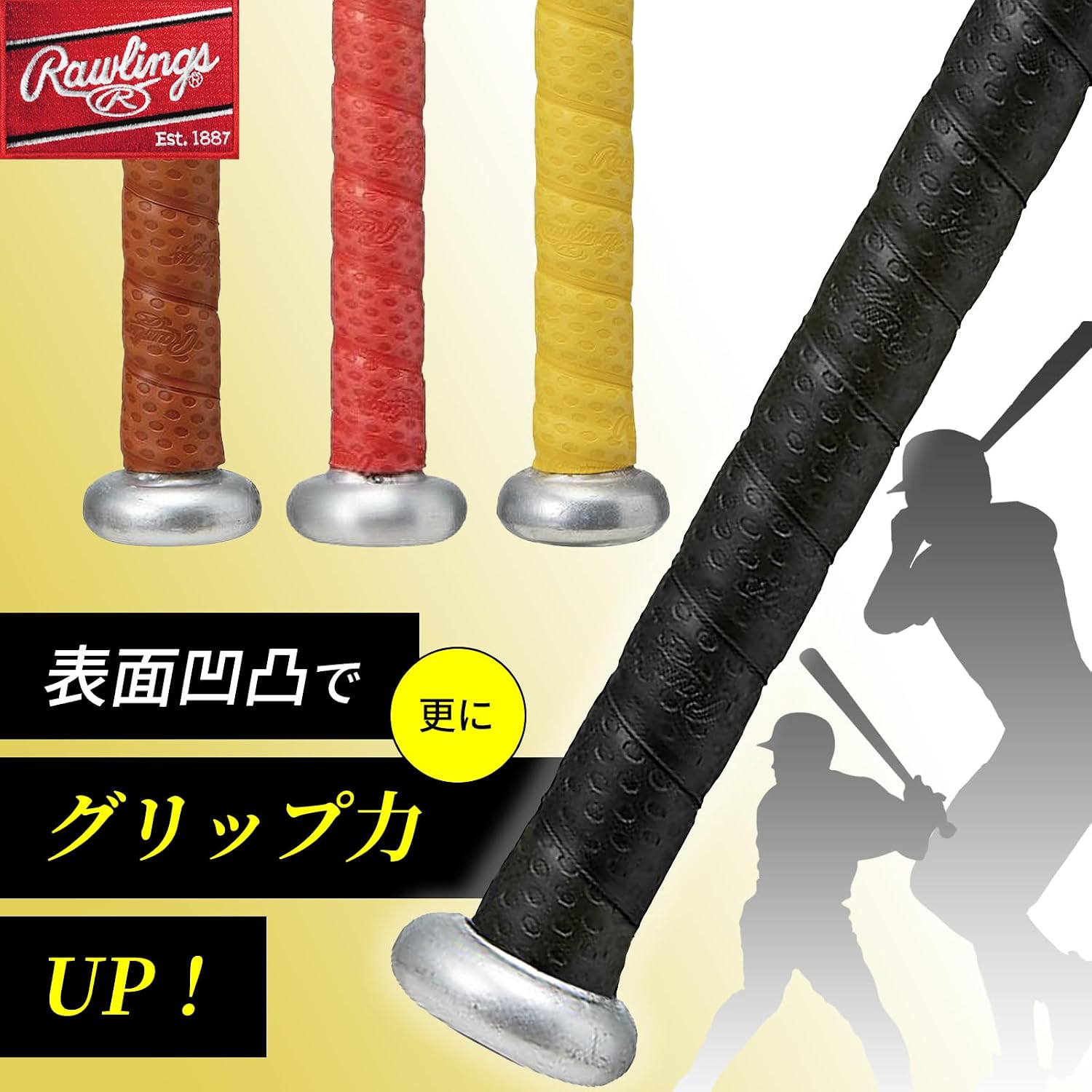 Detalle 1 de Rawlings EACB11S01 野球用グリップテープ 凹凸加工・イエロー・長さ1,020mm