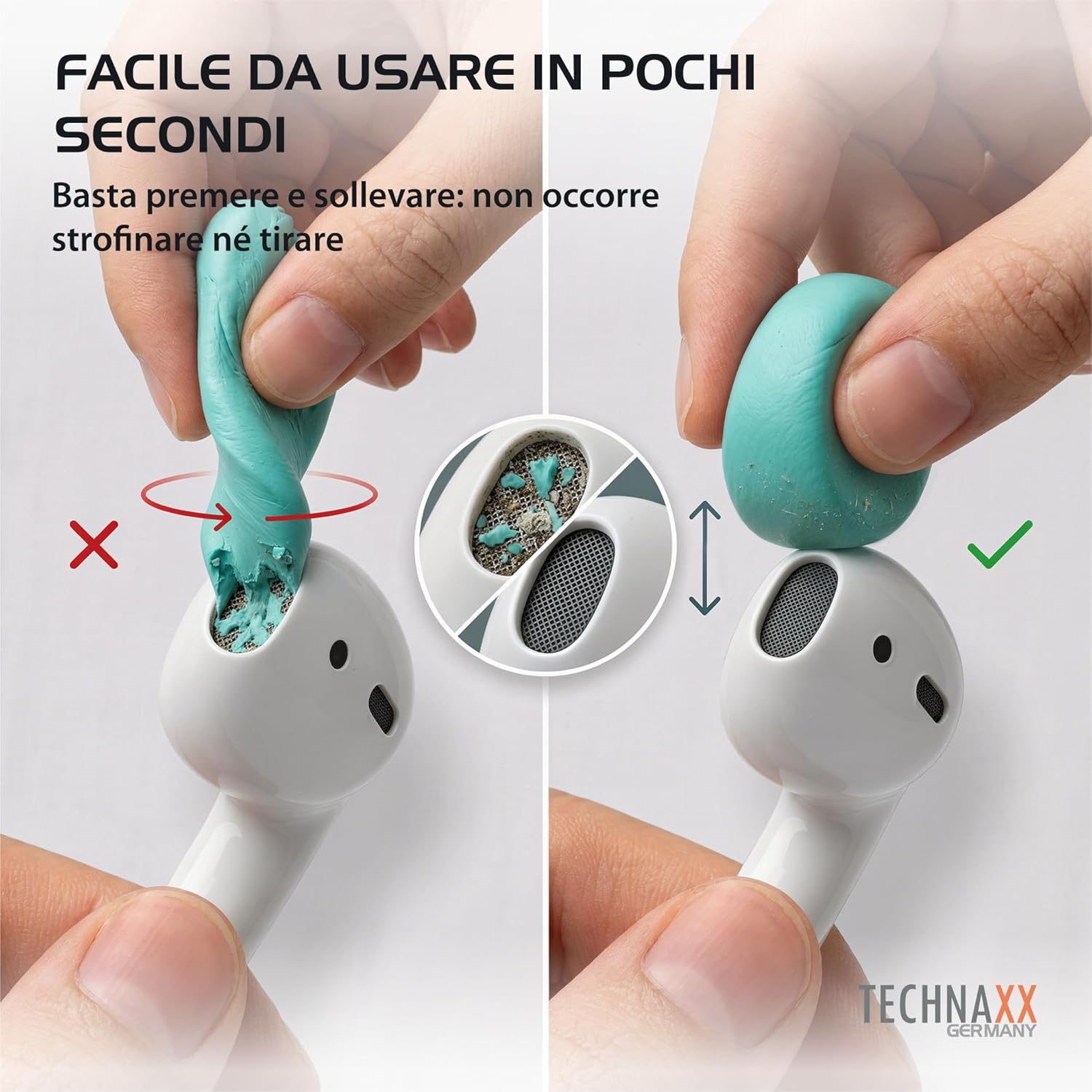 Thumbnail 2 de Technaxx TX-333 Kit di pulizia 3-in-1 per auricolari in-ear e dispositivi, con penna a punta metallica, spazzola, gomma pulente 50g e panno in microfibra