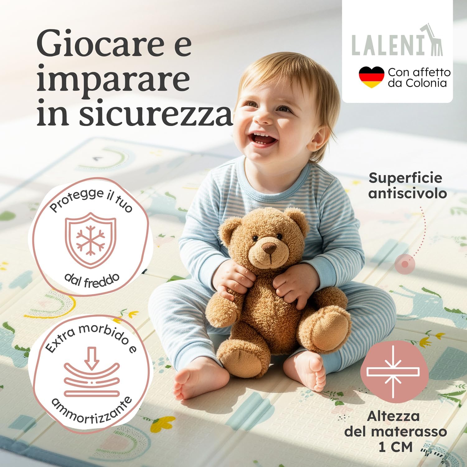 Thumbnail 1 de Laleni tappeto gioco bambini pieghevole 120x150x1cm impermeabile e isolante con design arcobaleno