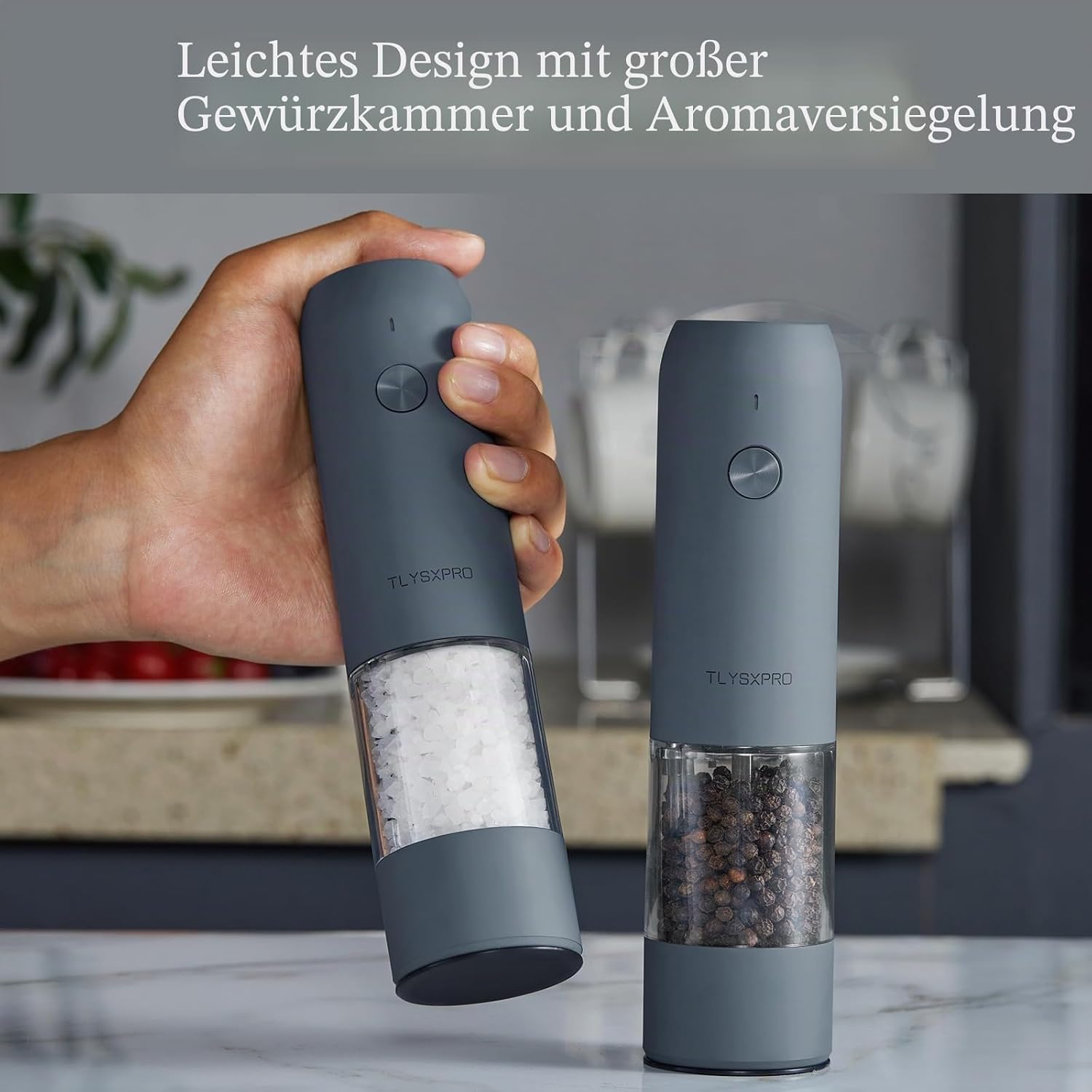 Thumbnail 3 de TLYSXPRO Elektrische Salz- und Pfeffermühle 2er-Set – USB wiederaufladbar, 6 Mahlgrade, LED-Licht