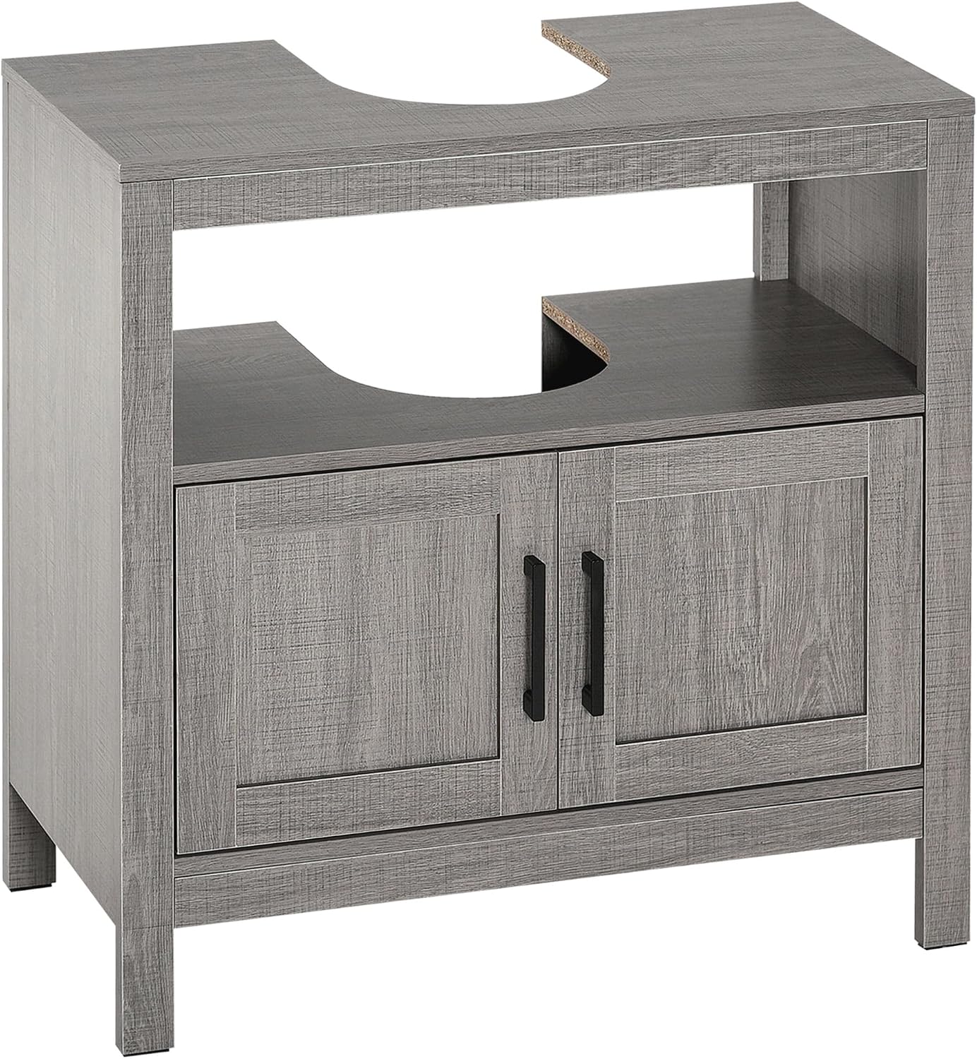 kleankin Meuble sous lavabo avec 2 portes et étagère 60 x 30 x 60 cm (gris)