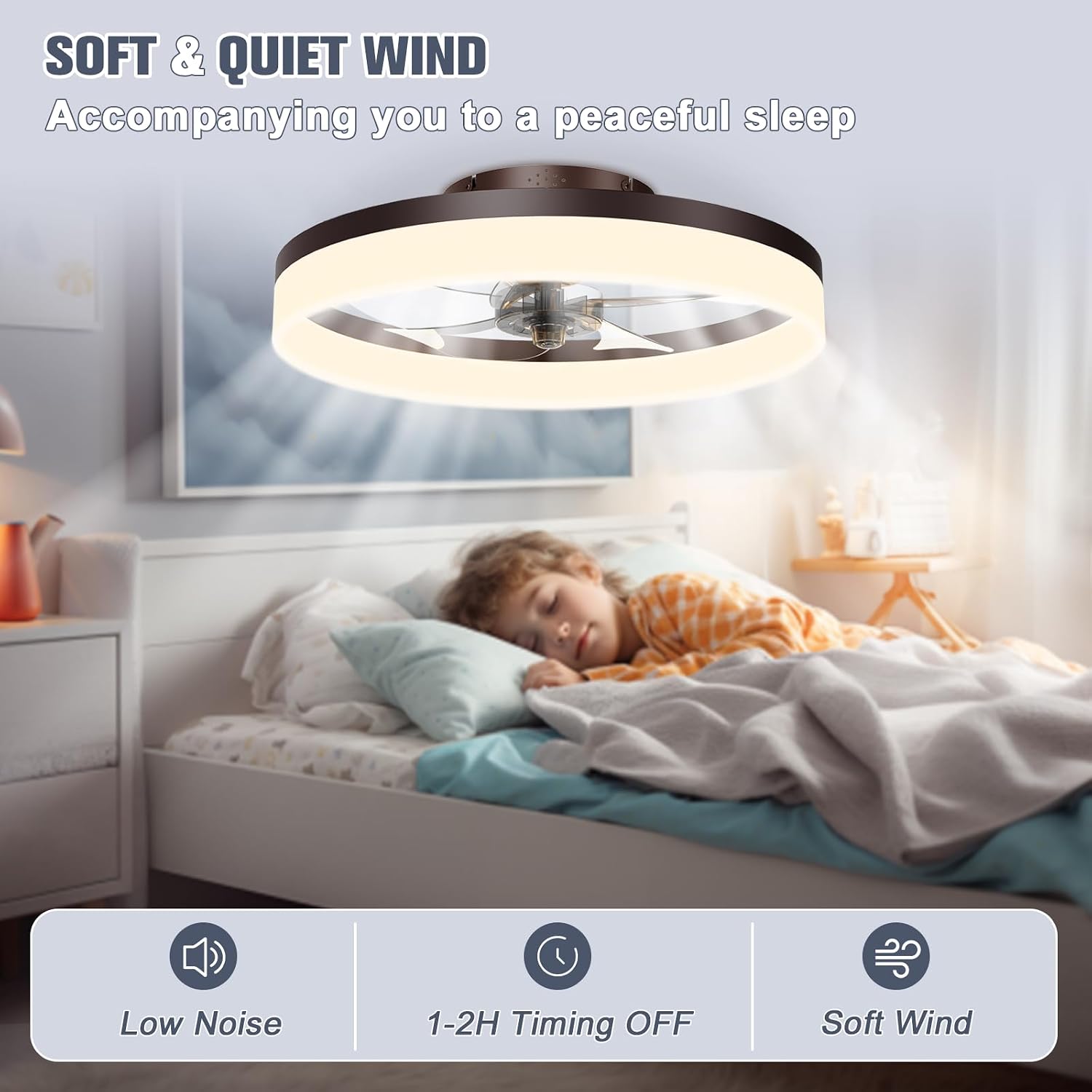 Detalle de VOLISUN Ceiling Fan with Light, 19.7-Inch
