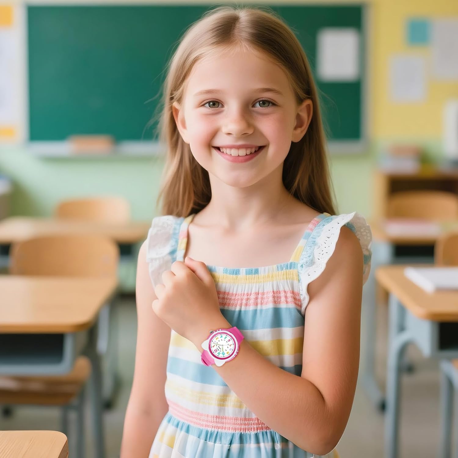 Detalle de Juboos Reloj Analógico para Niños 4–12 años – Aprender la Hora con diseño Rosa Magenta