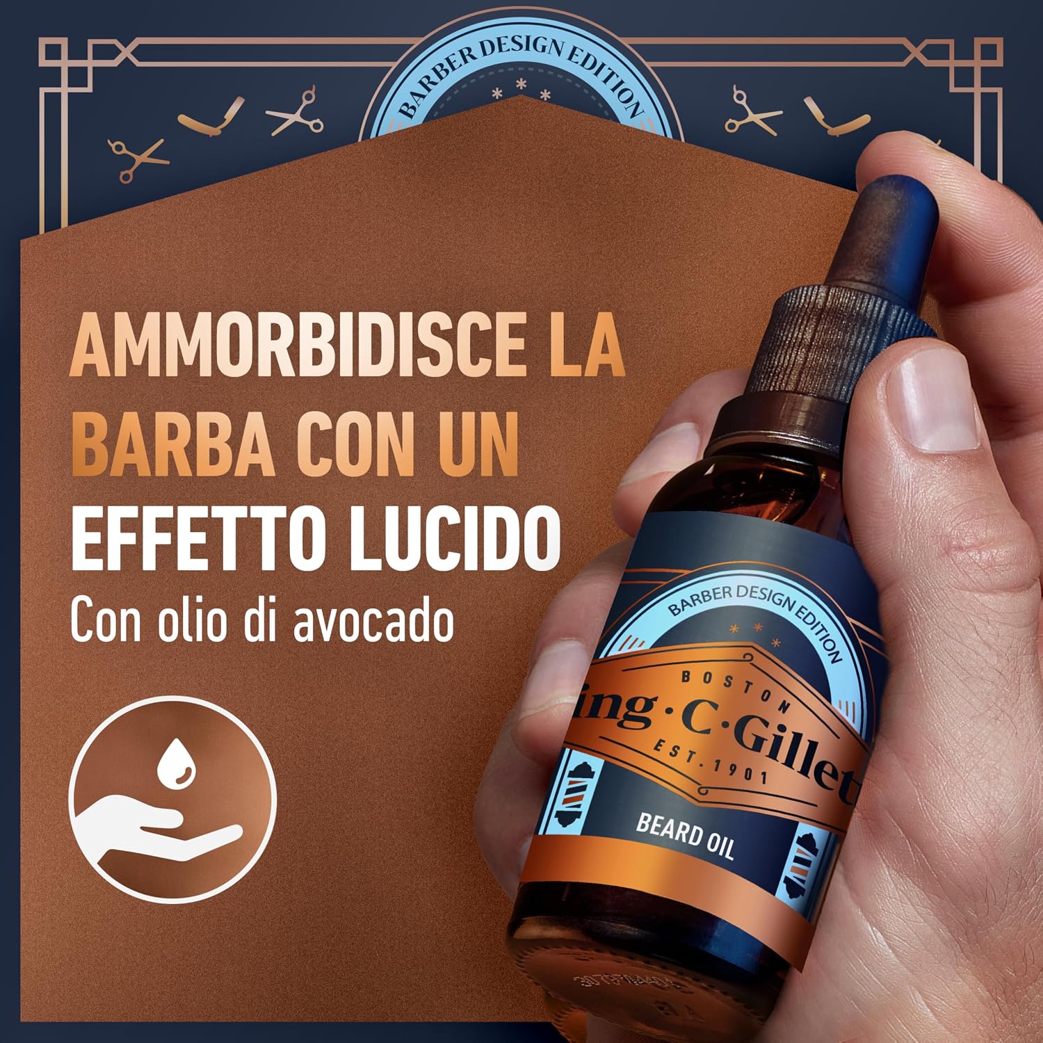 Detalle 2 de King C Gillette Olio Barba Uomo 30ml con Oli di Argan, Avocado, Macadamia e Mandorle