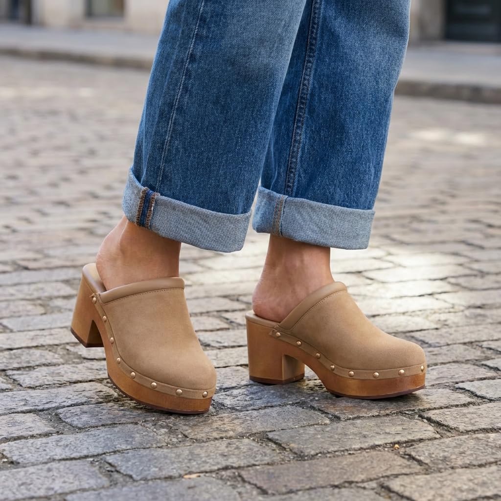 Detalle de CUSHIONAIRE Women's Platform Clogs with Faux Wood Sole