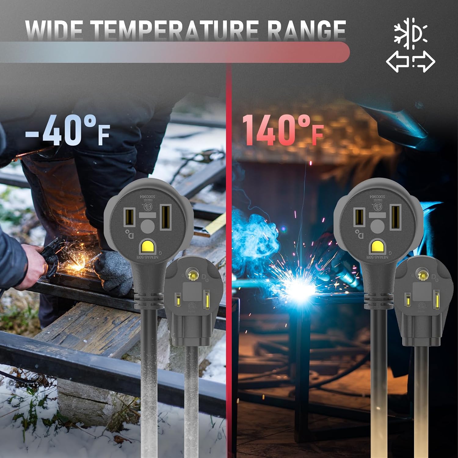 Detalle 2 de YESWELDER 12AWG-40ft Welder Extension Cord, 40 ft, 12 AWG, 250 V