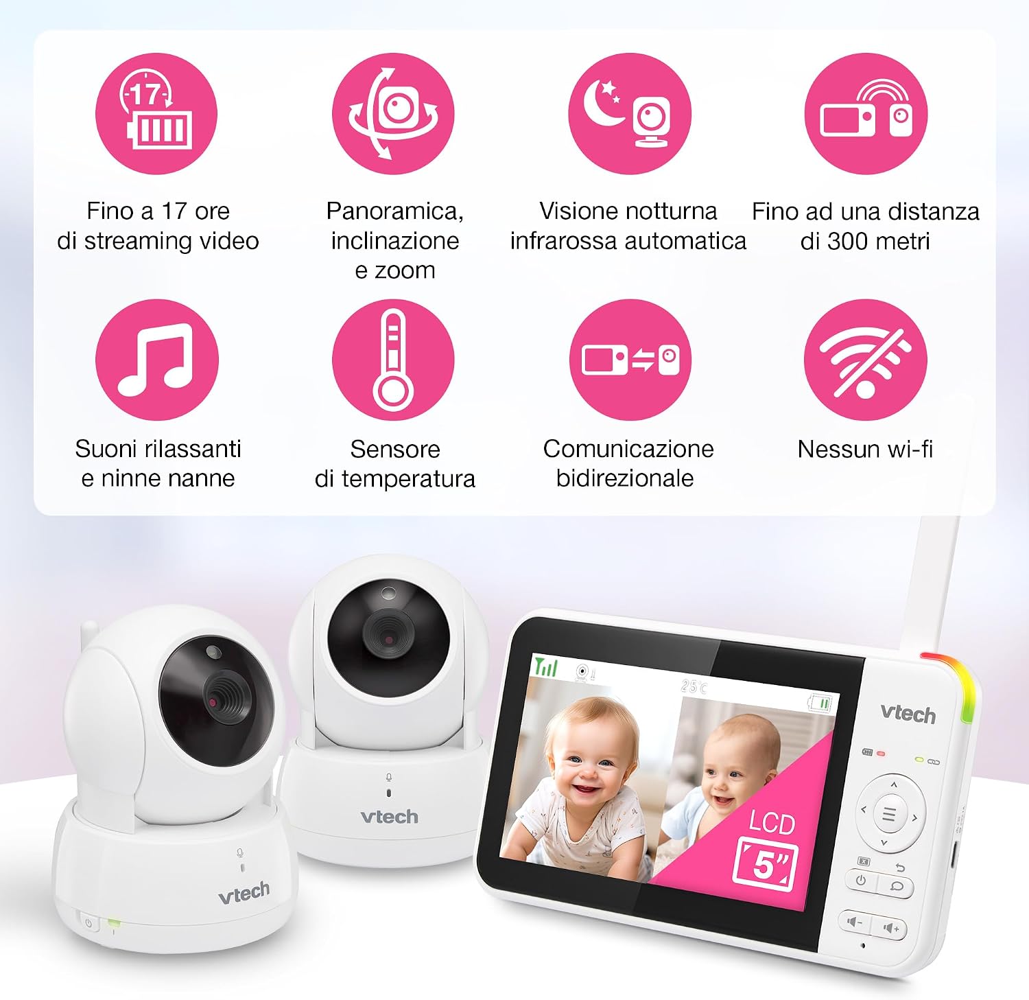 Detalle 2 de VTech VM924-2 baby monitor 2 telecamere 5" LCD 👶