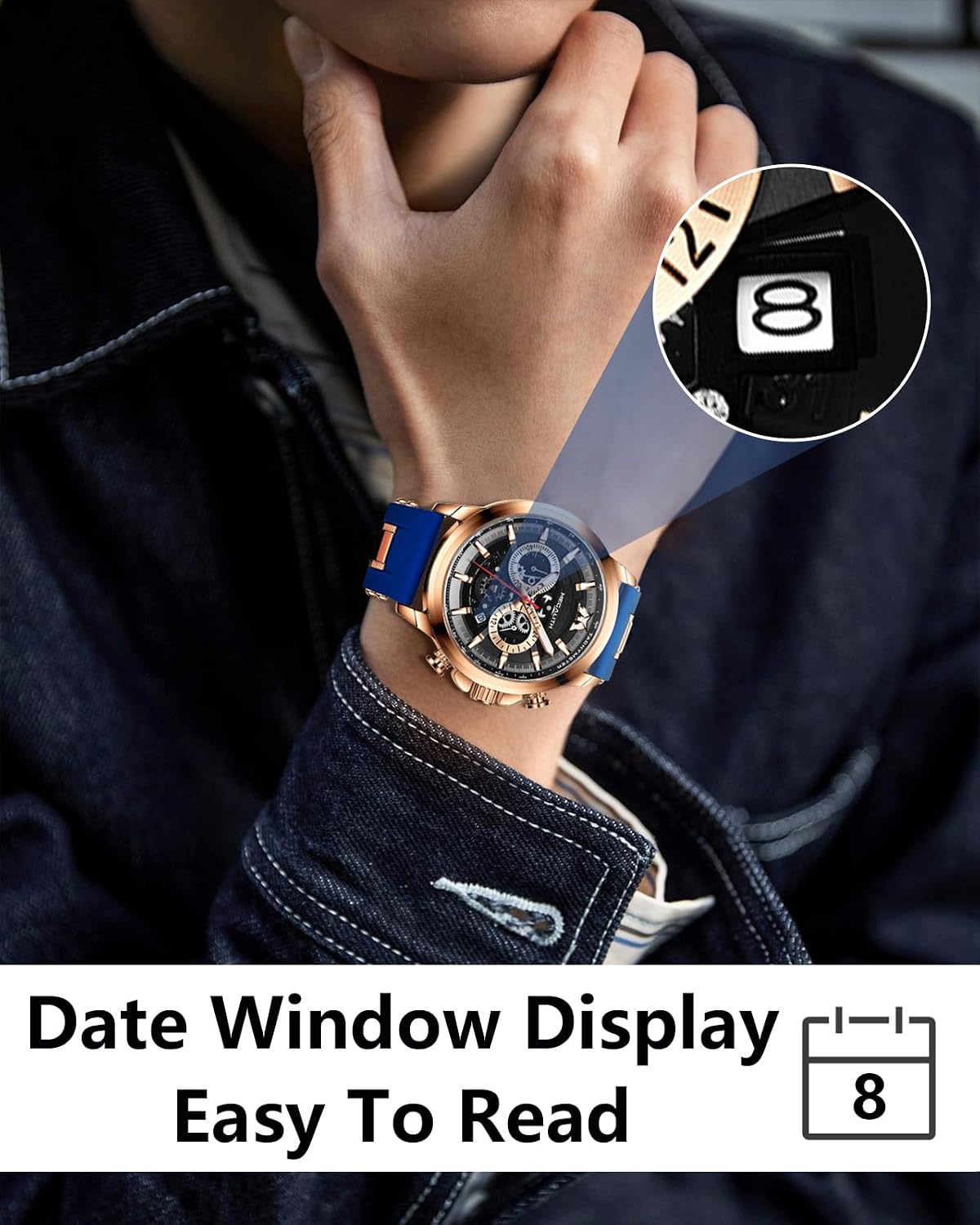 Thumbnail 1 de MEGALITH Herren Chronograph Uhr mit blauem Skelett-Zifferblatt – Quarz, 3ATM, Datum, Leuchtzeiger