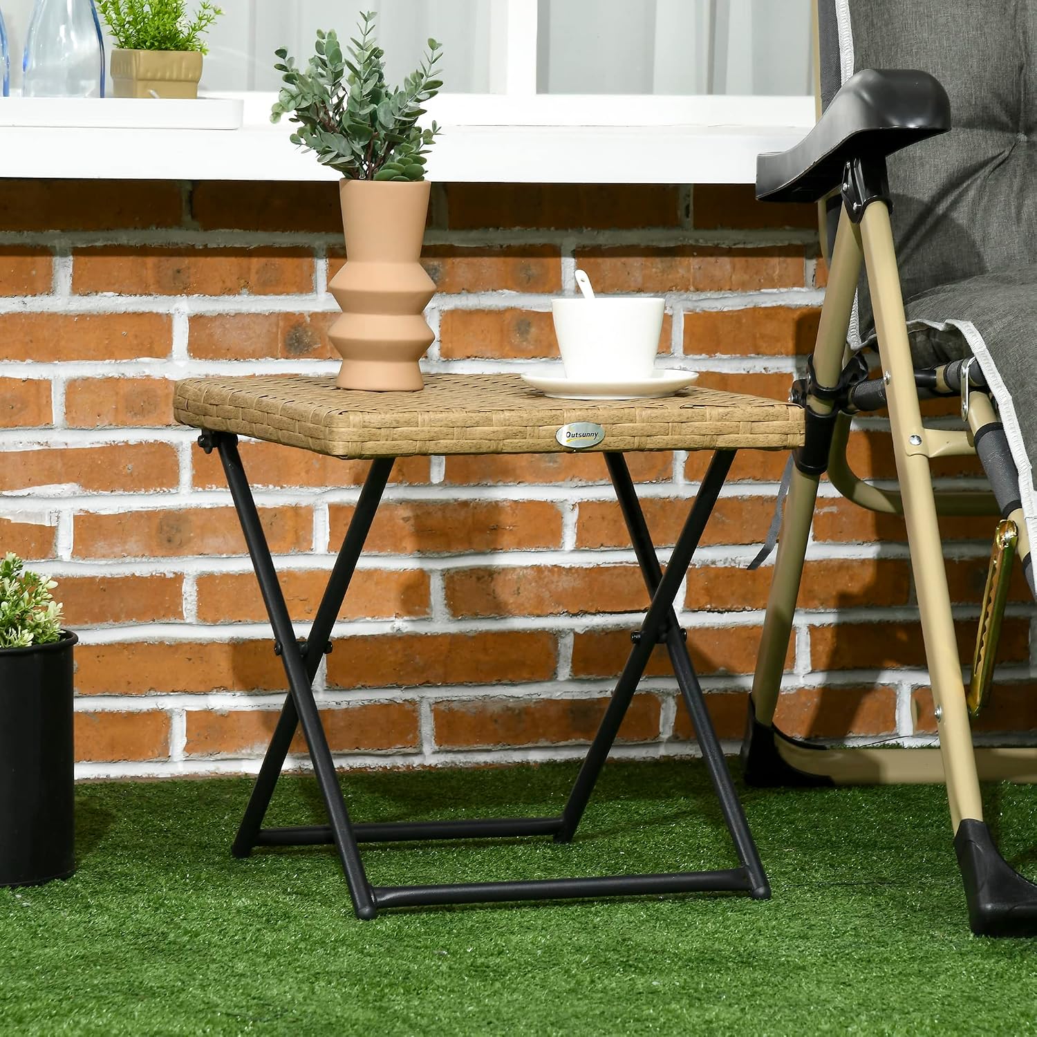 Detalle 2 de Outsunny Table Basse Pliable 40x40 cm Rotin