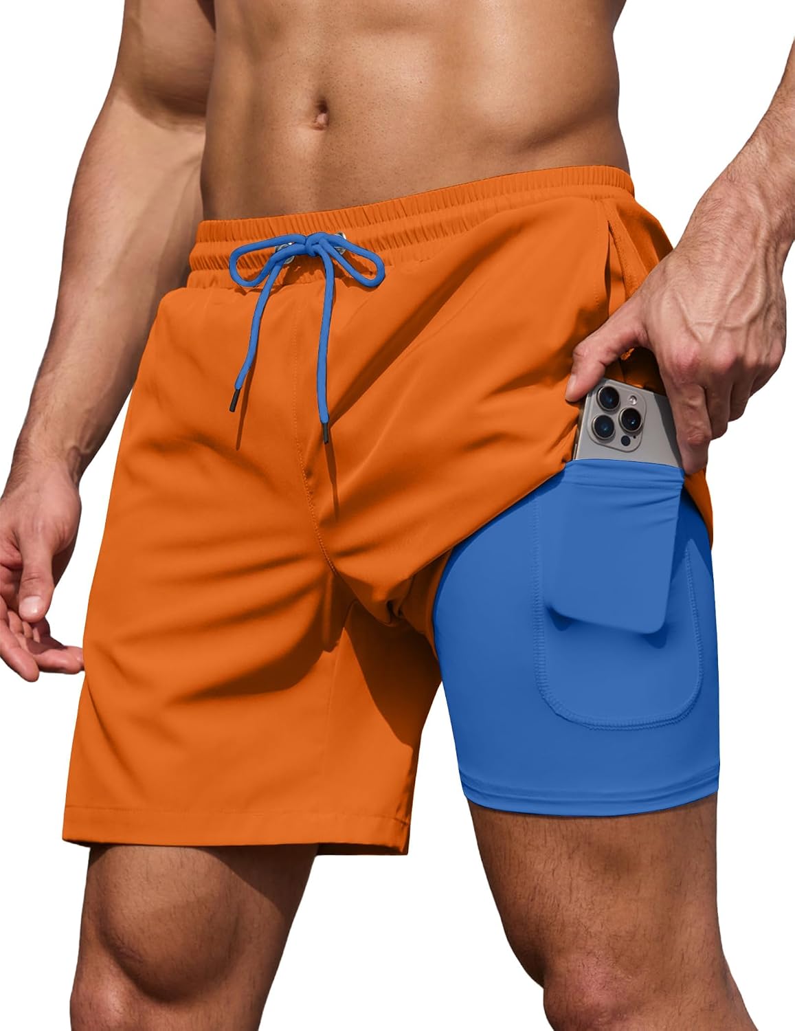 Detalle de COOFANDY 7" Swim Trunks with Compression Liner: Comfort, Pockets, and Quick-Dry Performance
