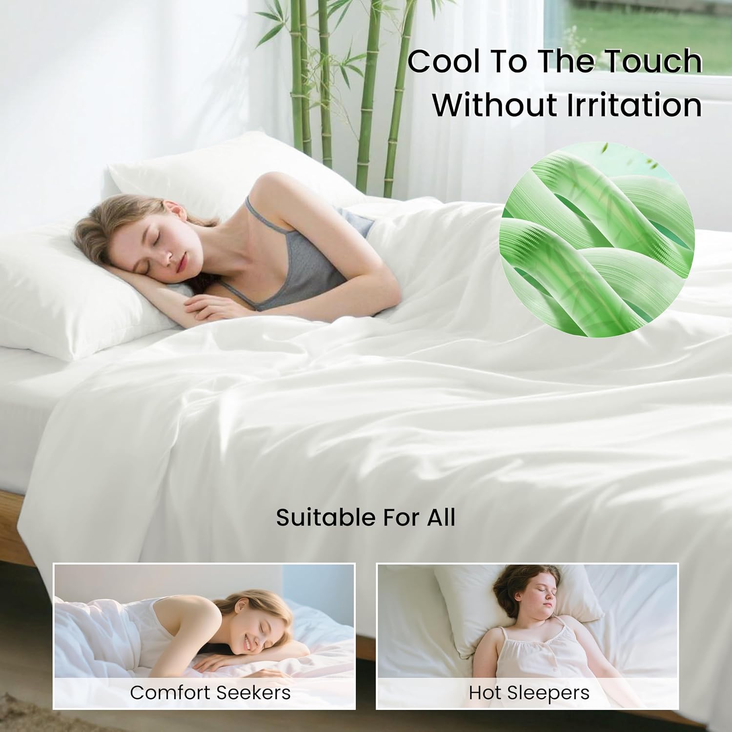 Detalle de Love's cabin 4-Piece Full Sheet Set: Bamboo Rayon, Deep Pocket, Breathable & Silky-Smooth