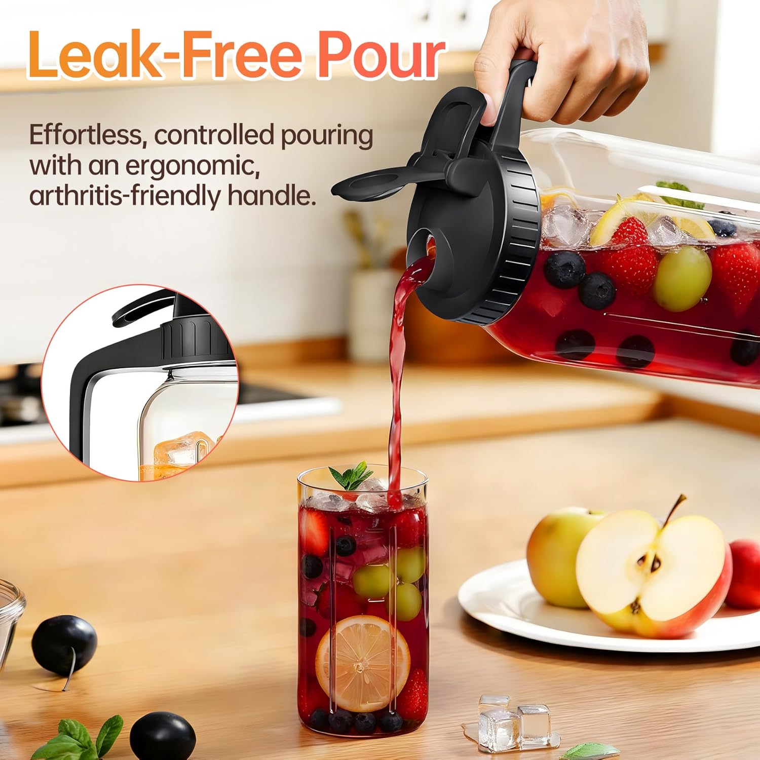 Thumbnail 3 de 64oz Glass Pitcher with Lid & Spout (2 Quart Mason Jars) – Airtight & Leakproof Breastmilk Pitcher