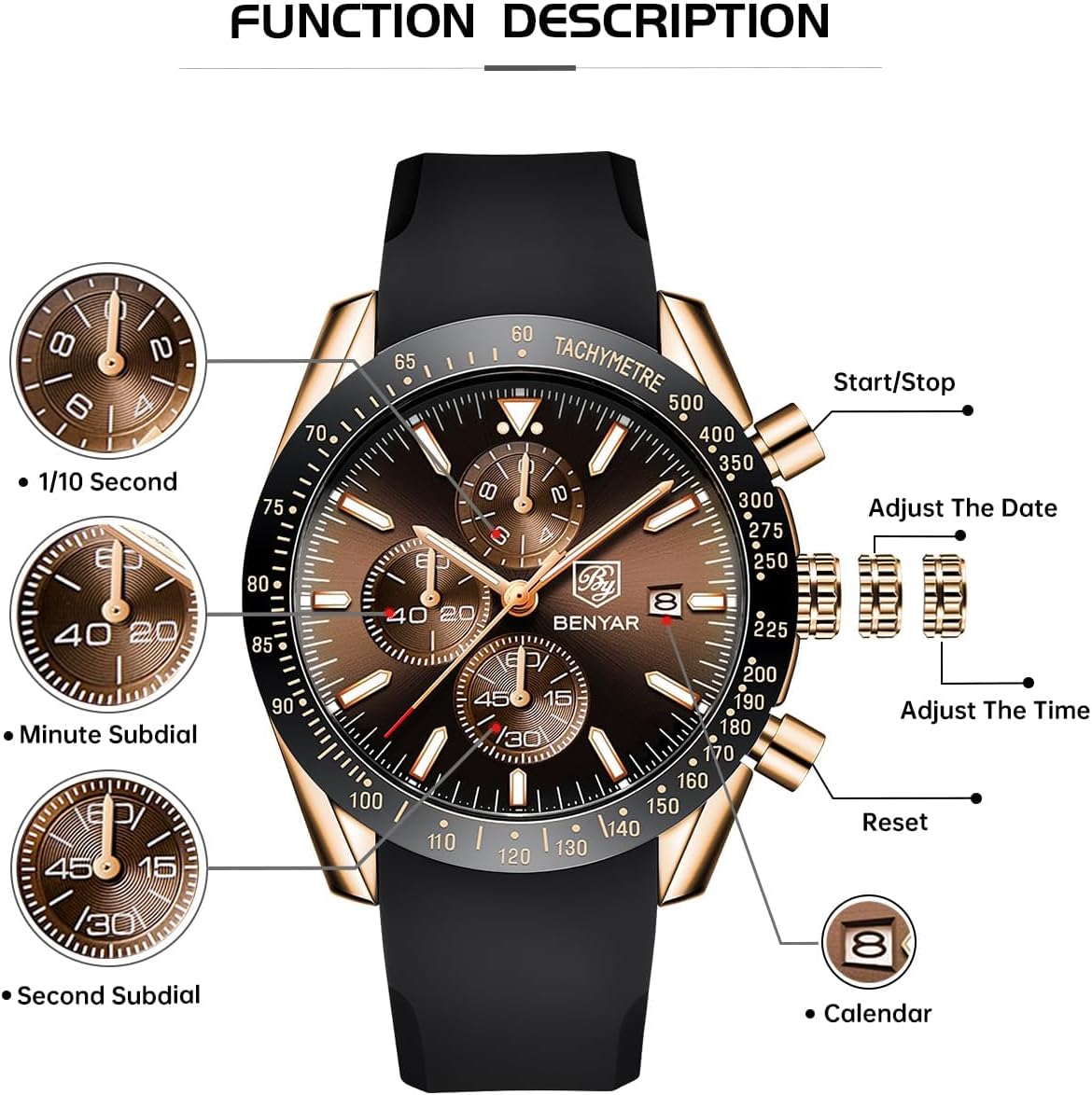 Detalle de Benyar Chronograph Quarz Uhr 45 mm