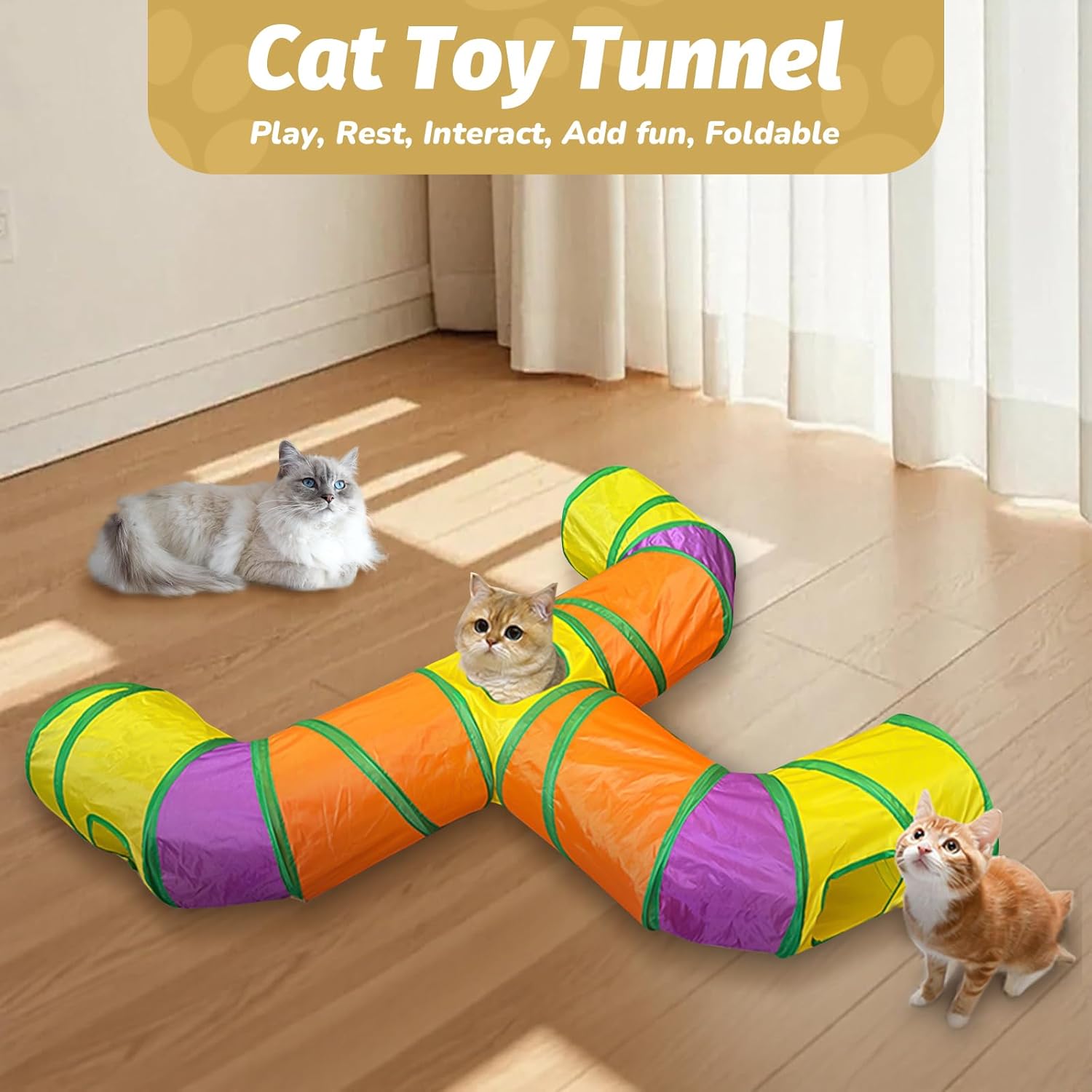 Detalle de ACNCN Cat Tunnel: Pop-Up Tri-Tunnel Play Space for Cats and Small Pets