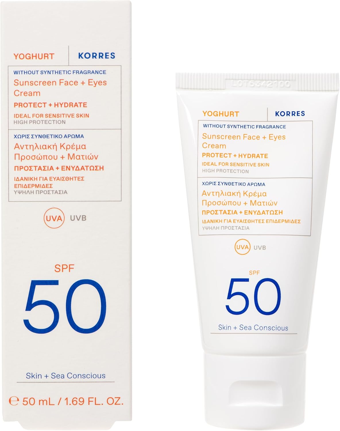 Detalle 2 de KORRES Gel-Crème Visage et Yeux Non Parfumé SPF50 (50 ml) – Protection élevée et douceur yaourt