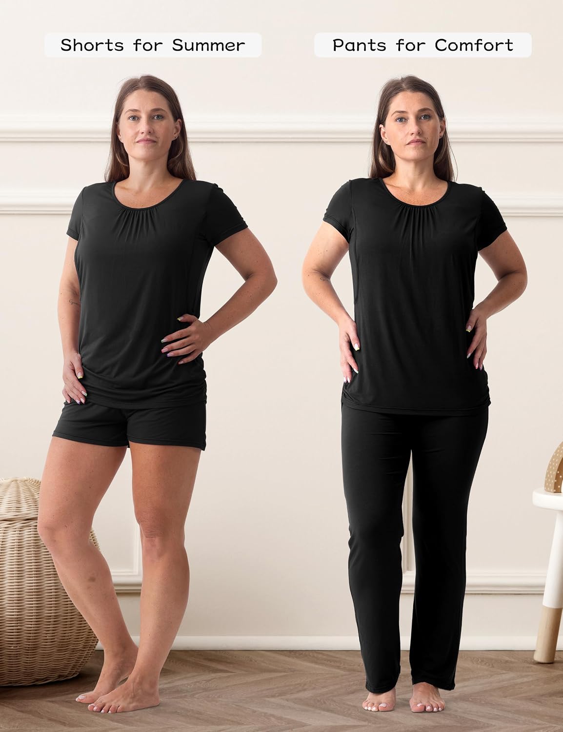 Thumbnail 2 de SUNNYBUY Damen Umstandsmode Stillpyjama-Set – 3-teiliges Stillpyjama-Set mit Kurzarm-Shirt, Shorts und Schlafhose