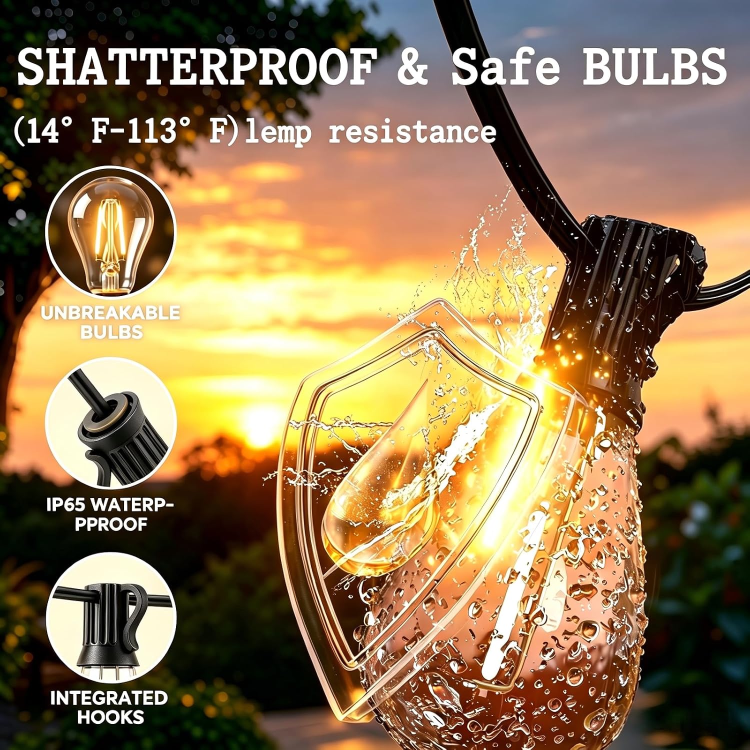 Detalle de smareal 200FT Outdoor String Lights, 2700K Warm White, IP65, Shatterproof S11 LEDs