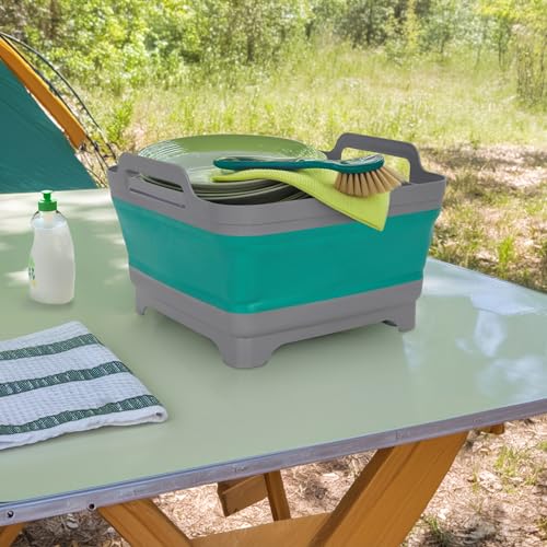 Detalle 2 de Camping Spülschüssel 30 x 30 cm faltbar – Spetebo, 10 L, Griffen, Ablauf