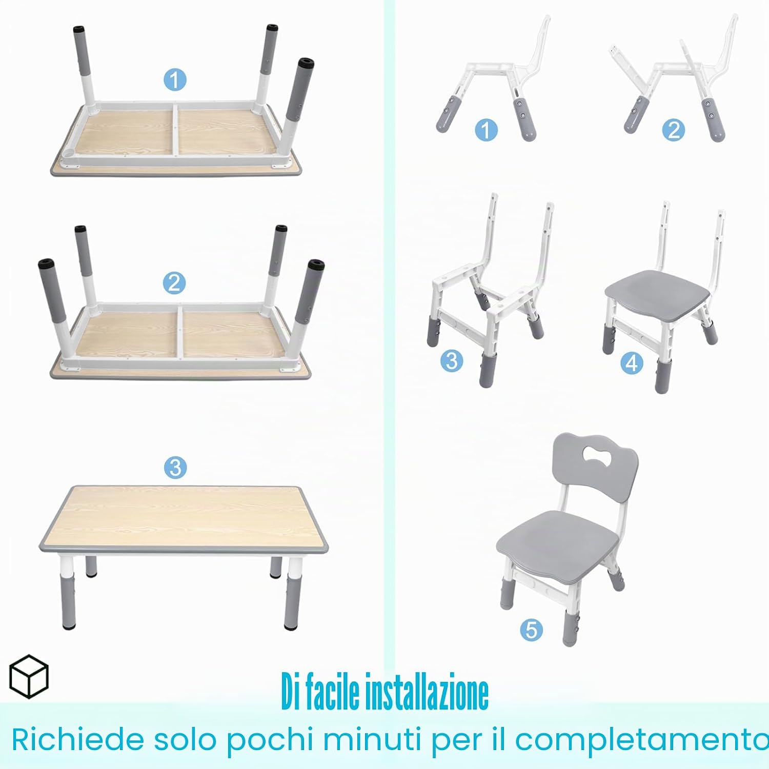 Thumbnail 6 de ACXIN Tavolo per bambini con sedie in plastica, regolabile in altezza, grigio