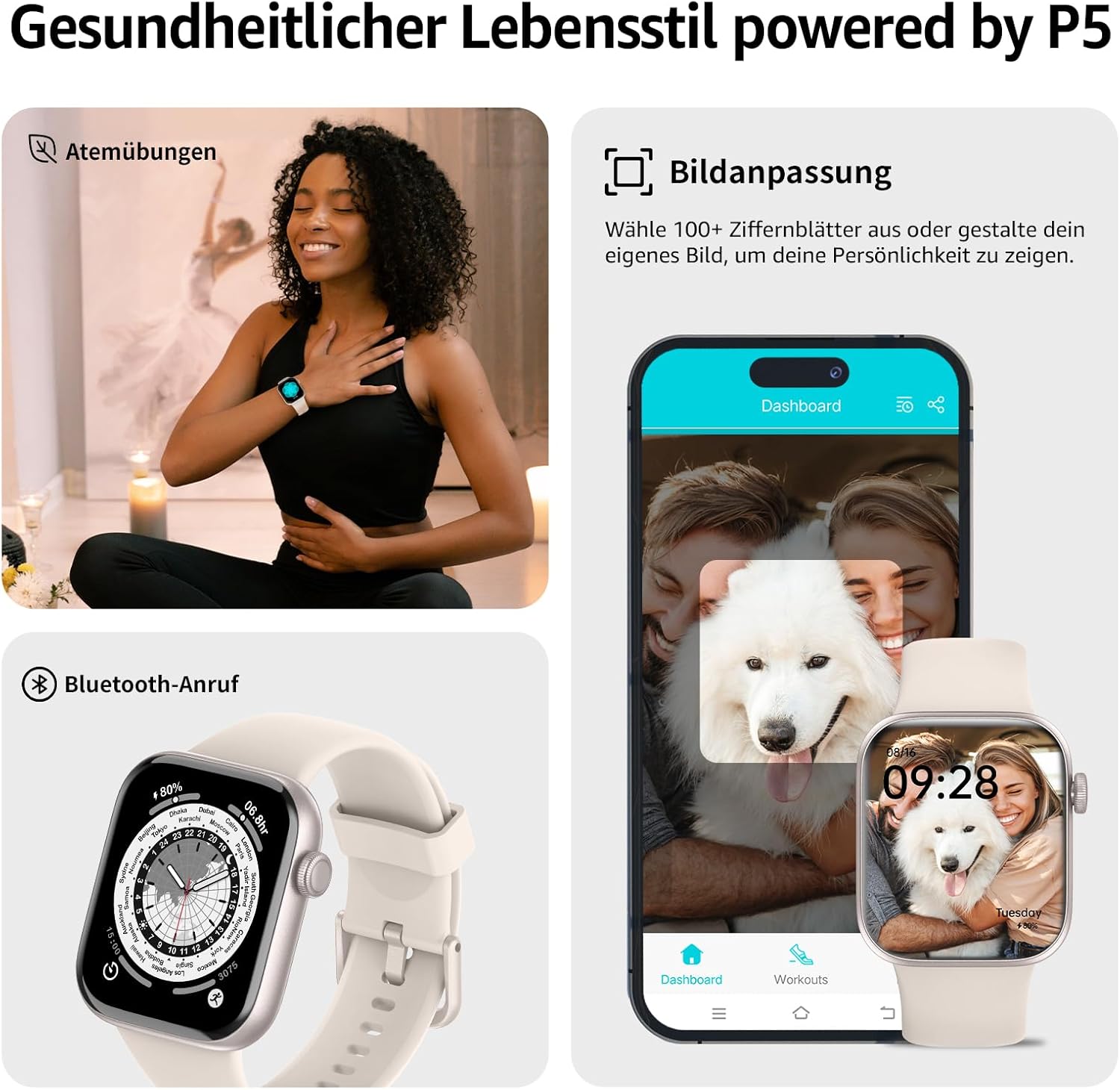 Thumbnail 5 de AcclaFit Smartwatch Damen Herren (1,85" HD Touch) mit Telefonfunktion, 140+ Sportmodi & IP68