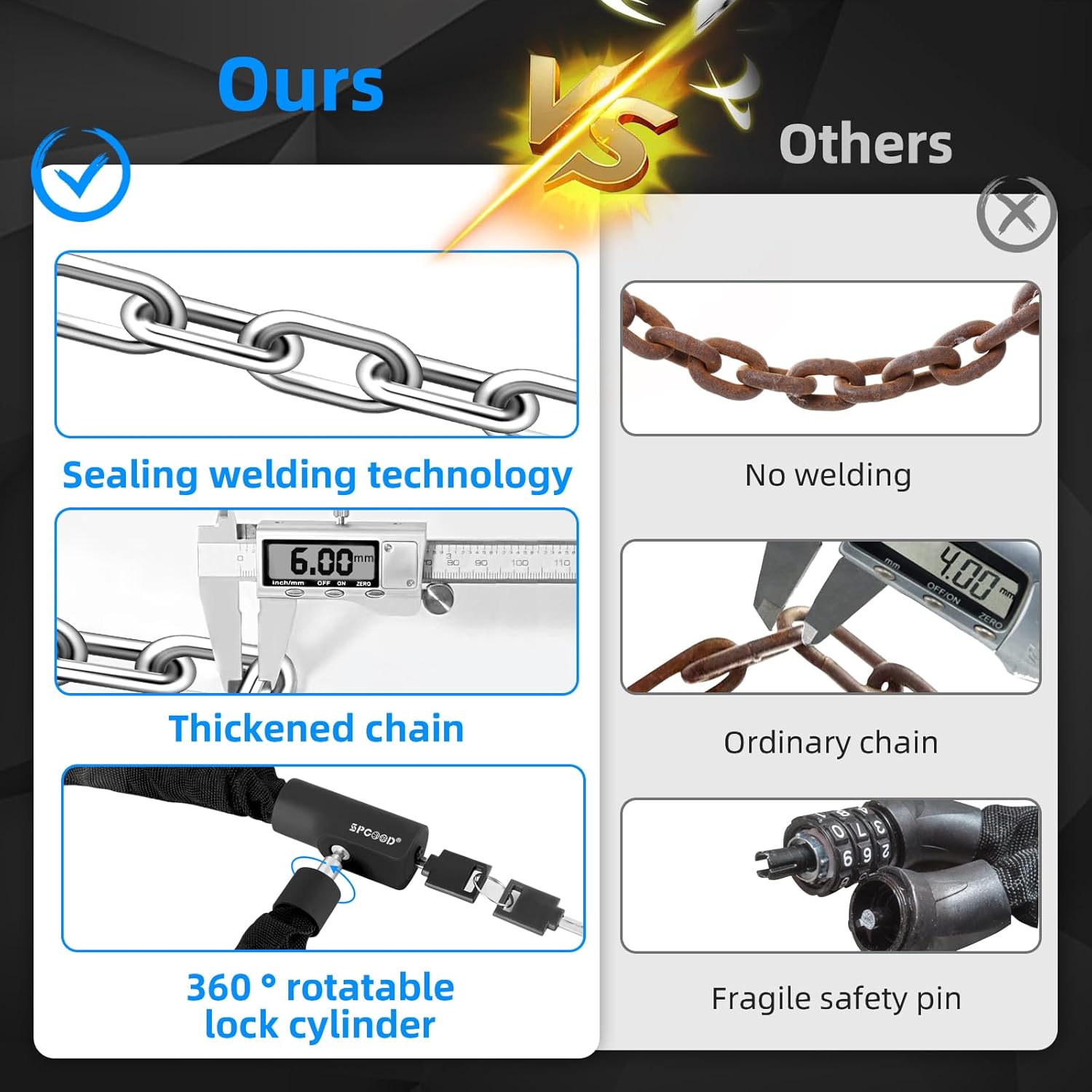 Thumbnail 1 de SPGOOD Bike Lock 90 cm 6 mm Steel Chain 📷