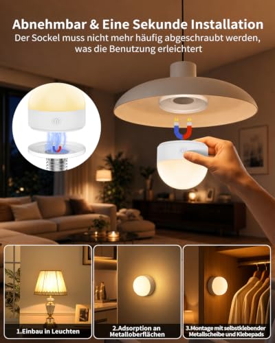 Thumbnail 1 de Suright Wiederaufladbare Glühbirne mit Batterie – 2er-Set, E27, 3 Farben + Fernbedienung, Timer & Magnetbasis