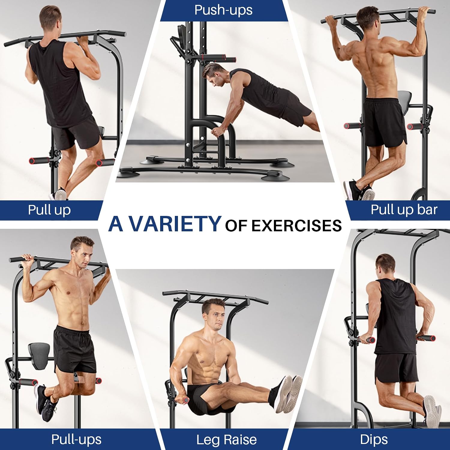 Detalle de BangTong&Li Power Tower Pull-Up Bar and Dip Station, Adjustable Black Steel