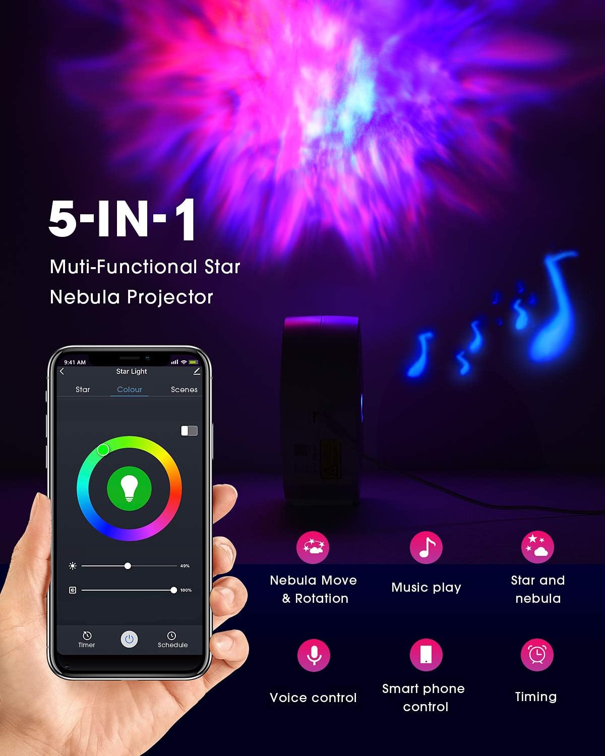 Detalle 2 de SUPPOU Galaxy Projector 3D star light