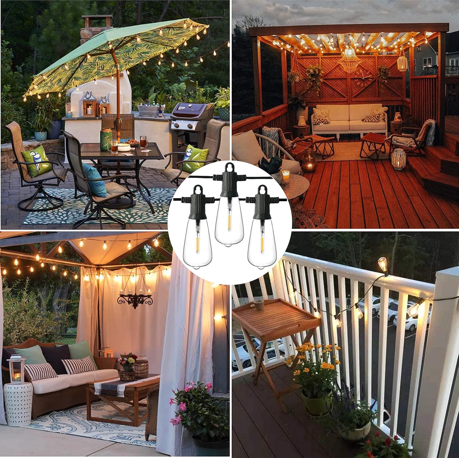 Thumbnail 6 de ZOTOYI mains powered outdoor string lights (150ft) with 60+3 vintage-style bulbs, IP65 shatterproof festoon