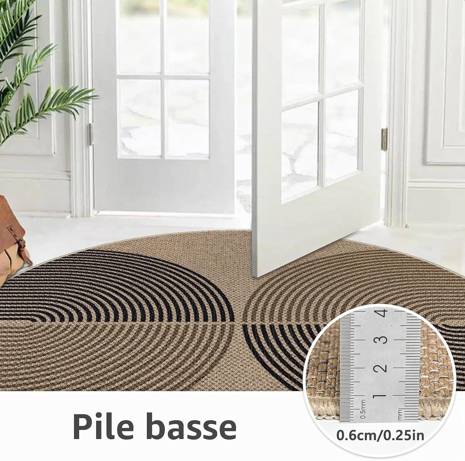 Detalle de Capslpad rond vloerkleed 160 cm, jute-look, zwart-bruin, antislip en wasbaar