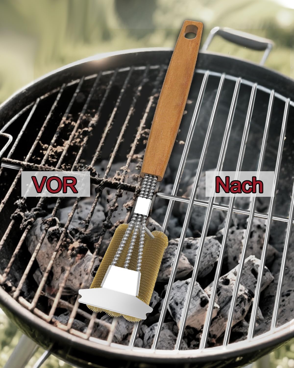 Thumbnail 6 de Grillbürste Messing mit Holzgriff – Extra lange 39 cm, robuste Messingborsten & Schabmesser