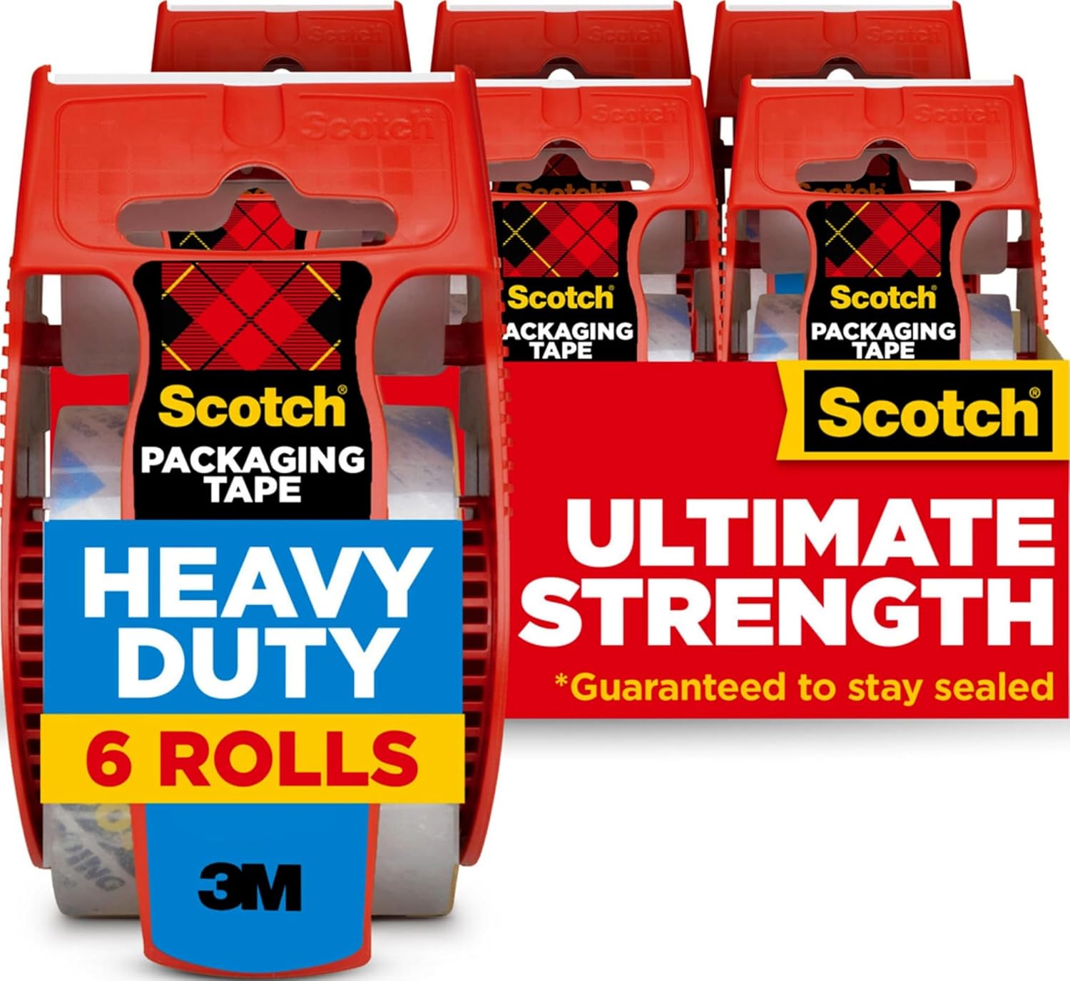 Detalle de Scotch Heavy Duty Shipping Packing Tape (Clear) – 1.88 in x 22.2 yd, 6-roll Kit with Dispensers